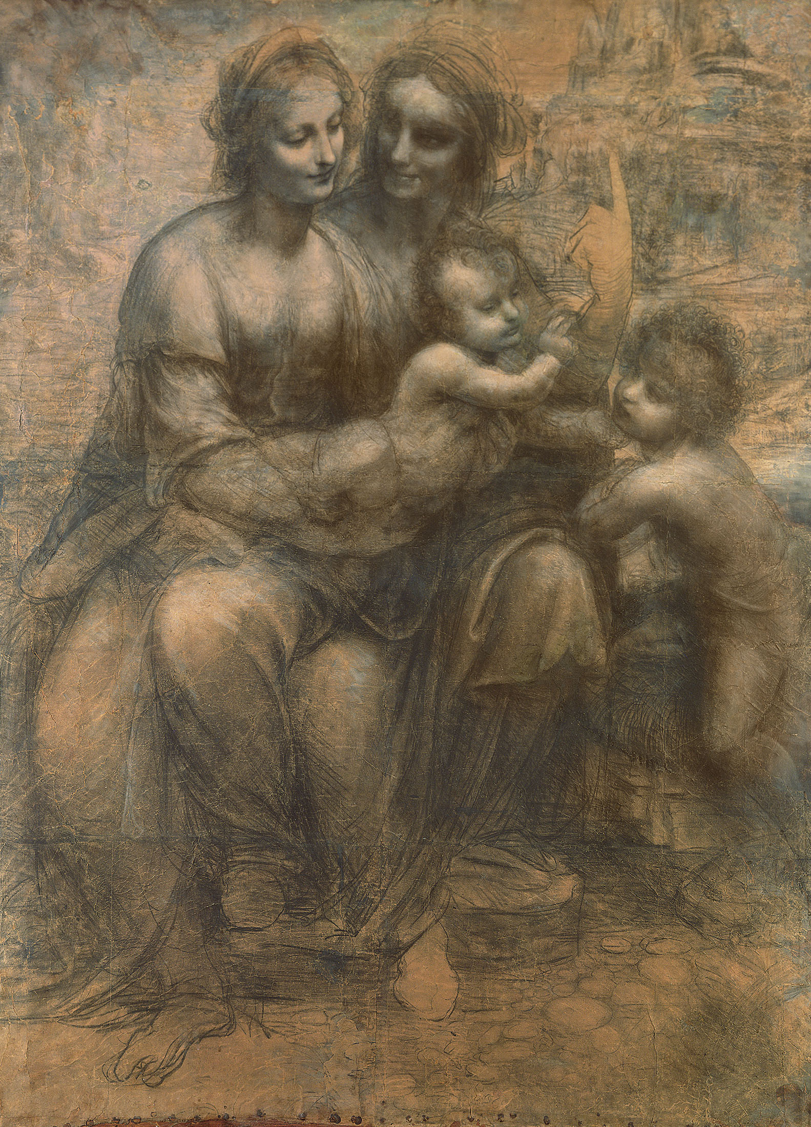 Leonardo da Vinci, The Virgin and Child with Saint Anne and the Infant Saint John the Baptist (The Burlington House Cartoon), circa 1506-08