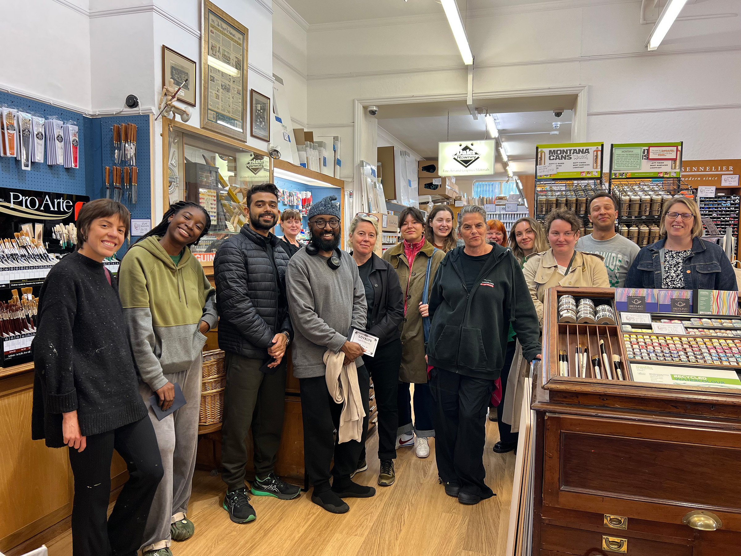 Tracey Emin with the 2025 cohort of her Artist Residency programme, photographed at Lovelys, a family-run art supplies shop in Margate dating back to 1891. Christie's Fund for the Arts is supporting the initiative by providing art materials for all participating students