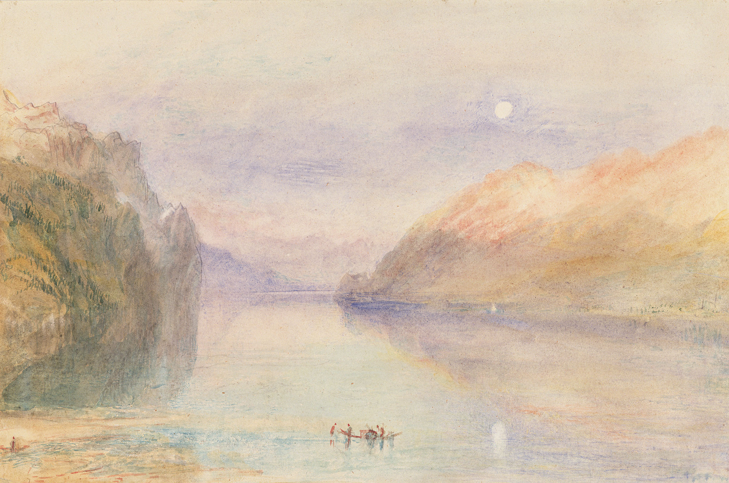 Joseph Mallord William Turner, A Swiss Lake (Lake of Brienz from near Kienholz, sunrise), Manchester Art Gallery, UK. This is from the same viewpoint as the work being offered at Christie's, though slightly earlier in the day
