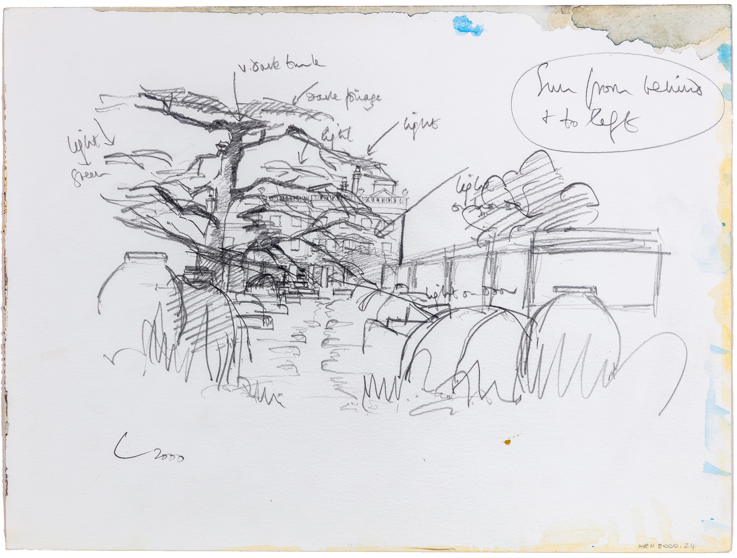His Majesty King Charles III, Highgrove from the Thyme Walk, 2000, in The Power of Drawing: Marking 25 Years of the Royal Drawing School
