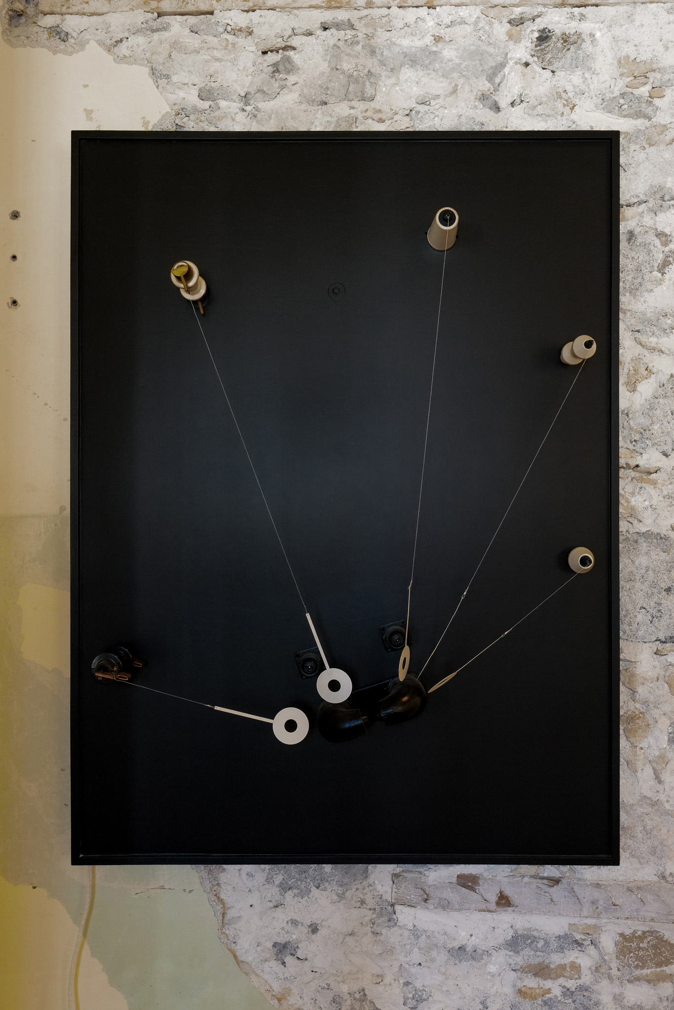 A kinetic artwork by the Greek sculptor Takis (Panayiotis Vassilakis, 1925-2019) at Folding the Sea into Dresses That Dissolve Like Salt