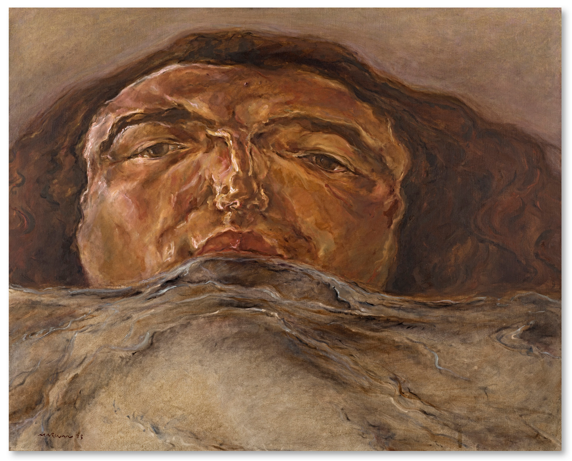 Marwan, Im Bett II (In Bed II), 1973, on view in MARWAN: A Soul in Exile, until 22 August 2025 at Christie's in London