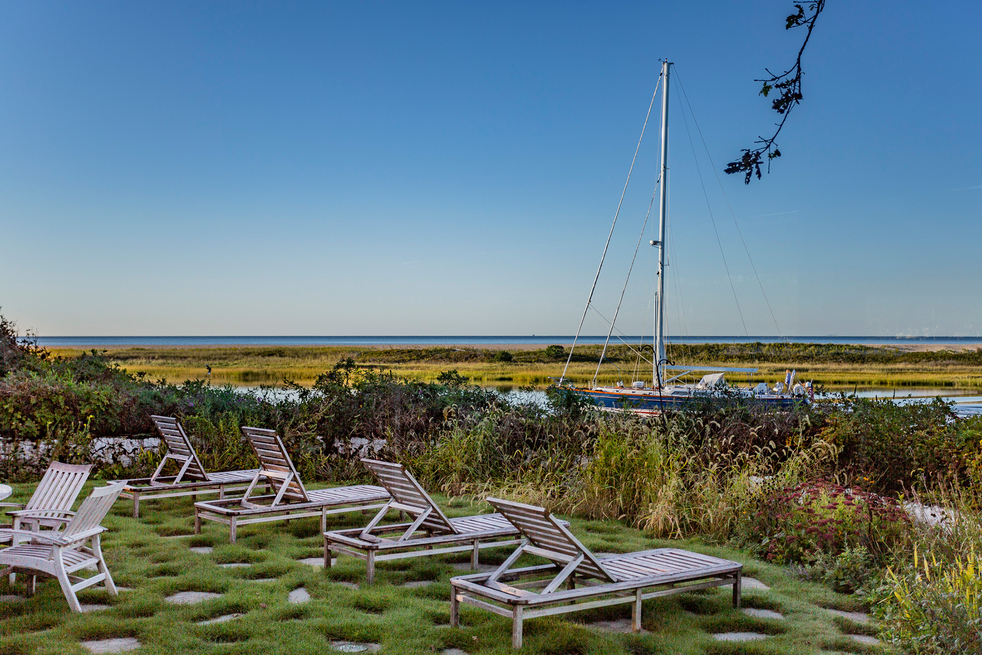 The estate has more than 500 feet of waterfront, a dock and access to a private island, now serving as a protected bird sanctuary