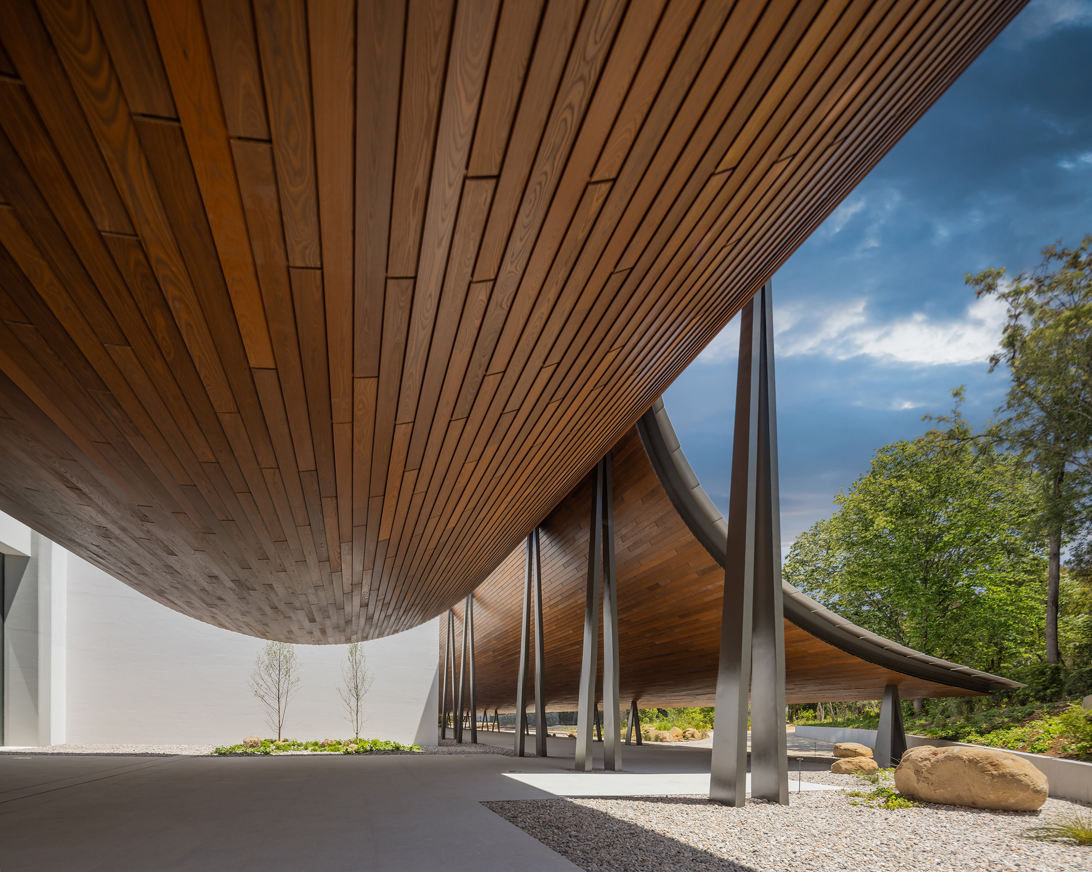 The Kengo Kuma-designed entrance of the redeveloped CAM, echoing the hull of a wooden ship
