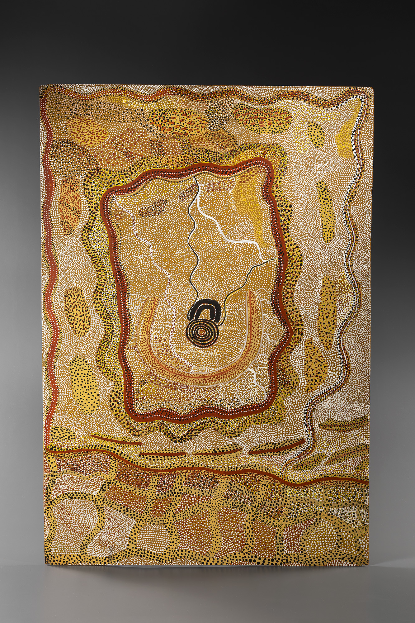 Johnny Warangkula Tjupurrula, Water man at Kalipinypa, 1973, at Fondation Opale, Switzerland