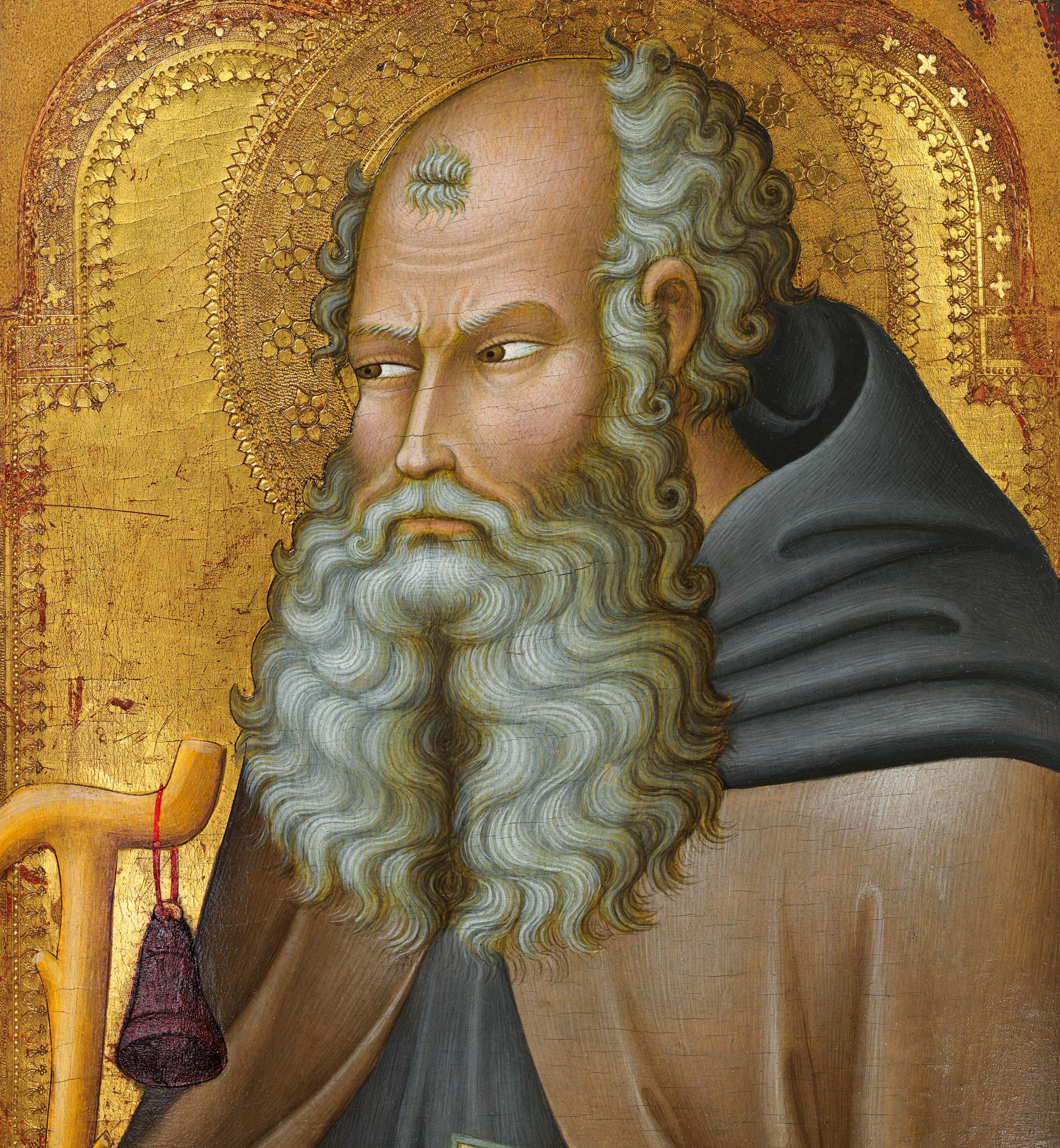 Francesco di Vannuccio, Saint Anthony Abbot. Tempera and gold ground on panel, a fragment, offered in Siena and the Renaissance: A Selling Exhibition, until 11 July 2025 at Christie's Online