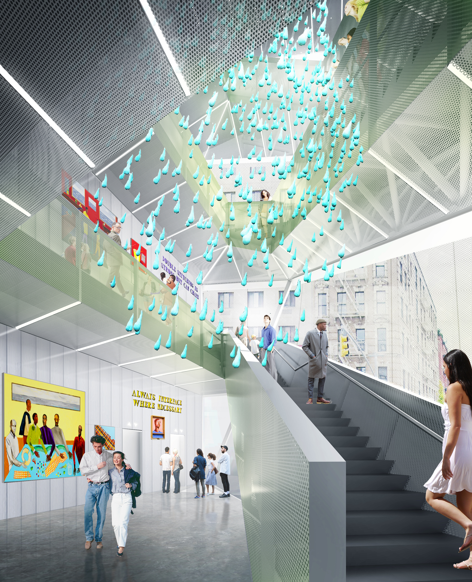 A rendering of the atrium stair at the expanded New Museum. Courtesy OMA/bloomimages.de