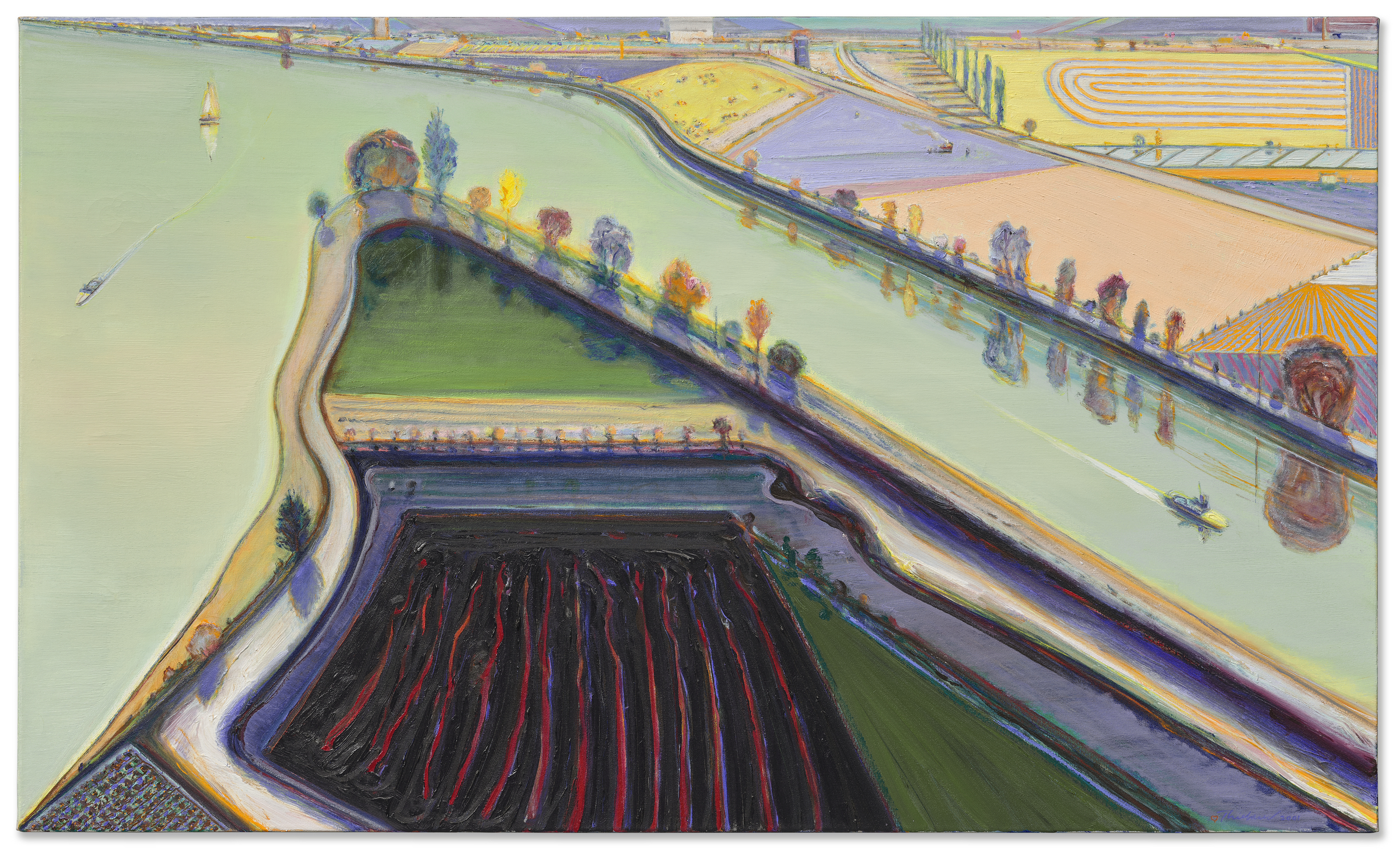 Wayne Thiebaud River Boats painting