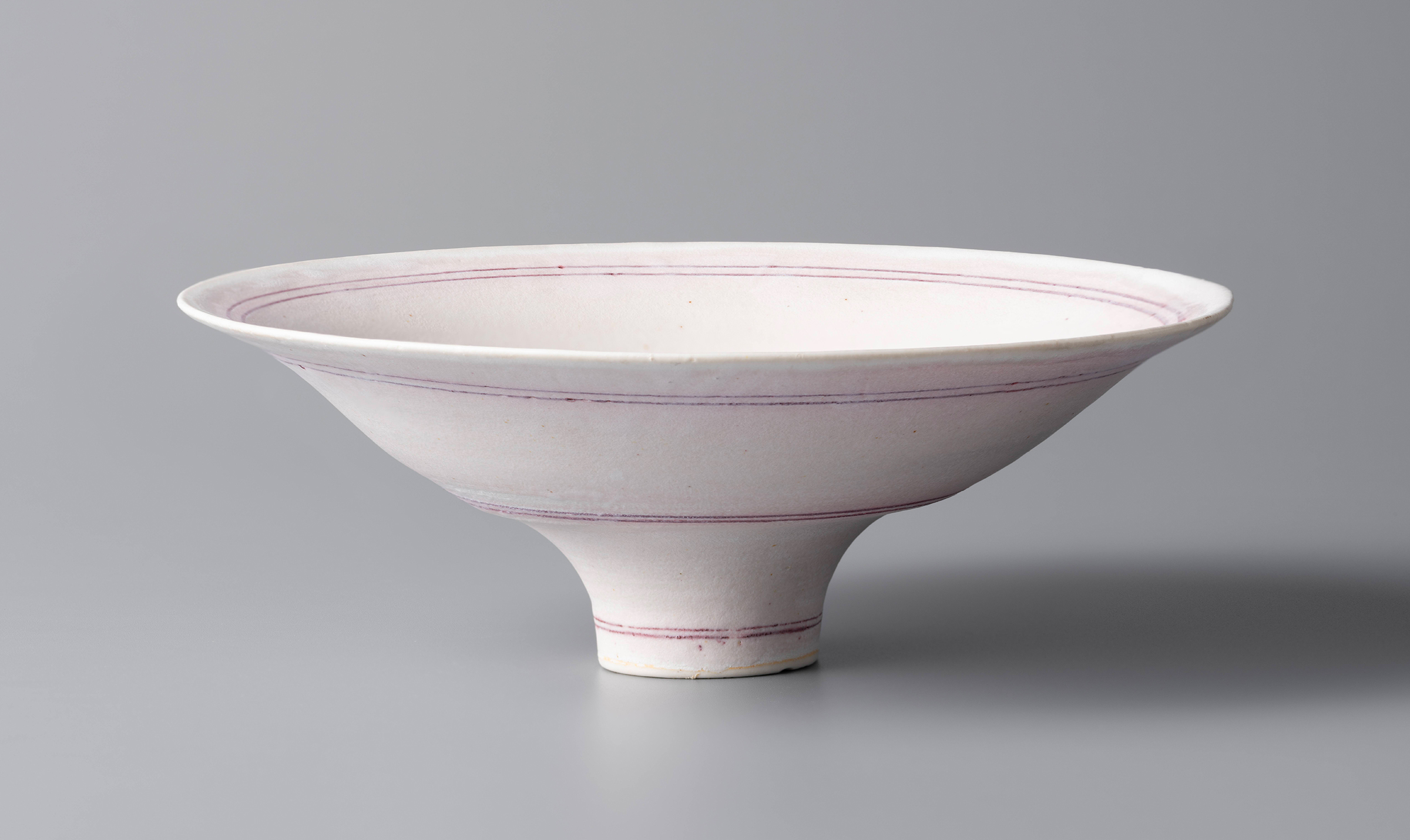Lucie Rie, White Glazed Pink Line Paper Bowl, circa 1984, at the National Crafts Museum, Kanazawa, Japan