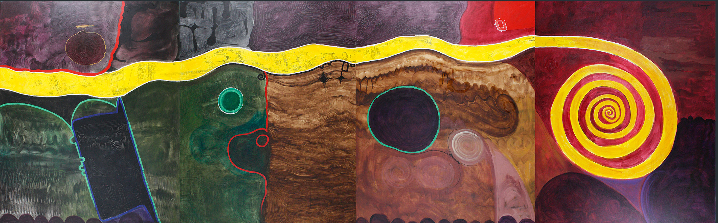 Obiora Udechukwu, Our Journey, 1993. Udechukwu was a pre-eminent figure of the Nsukka group, and part of a generation of artists taught and inspired by Uche Okeke, Bruce Onobrakpeya and Solomon Wangboje. Udechukwu taught at the University of Nigeria, Nsukka, for 20 years. His work has been exhibited internationally in a career spanning five decades