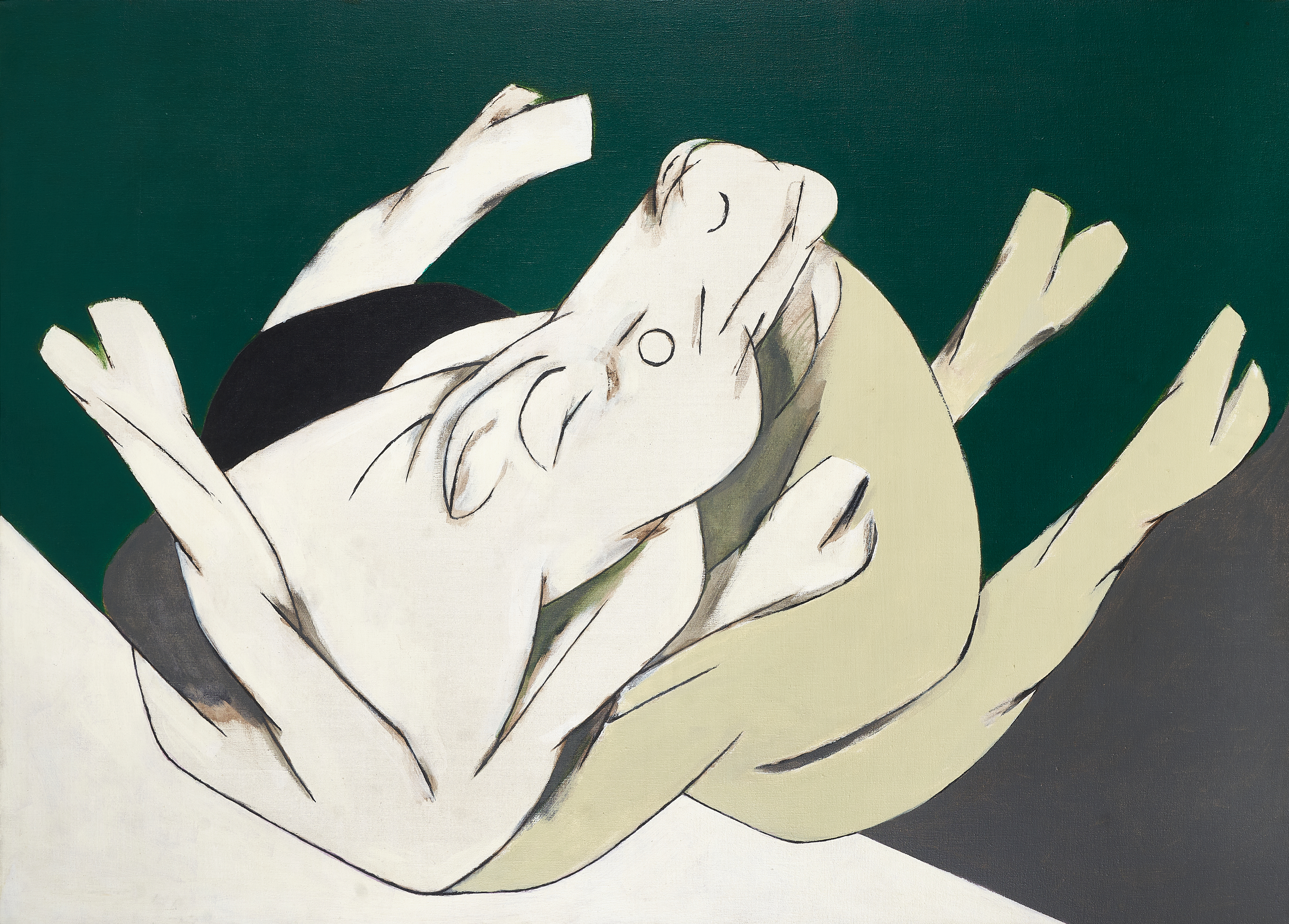 Tyeb Mehta (1925–2009), Trussed Bull, 1994. Acrylic on canvas. 29¾ x 41¼ in (75.6 x 104.8 cm). Estimate: $1,500,000–2,500,000. Offered in South Asian Modern + Contemporary Art on 17 September 2025 at Christie’s in New York