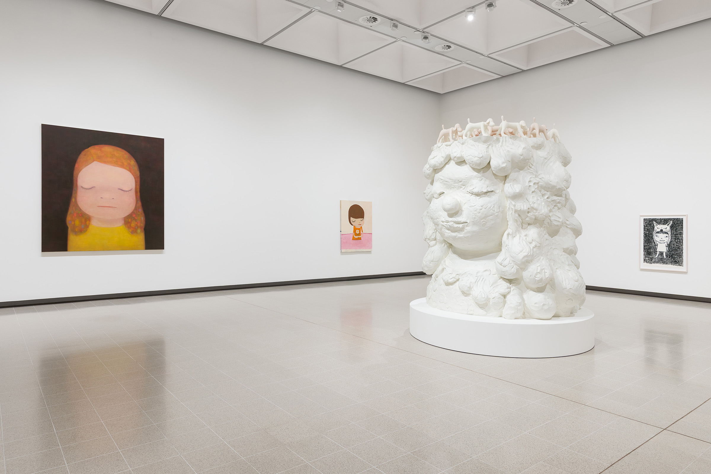 Installation view of Yoshitomo Nara at London's Hayward Gallery in 2025. The exhibition was co-organised with the Guggenheim Museum Bilbao and the Museum Frieder Burda in Baden-Baden