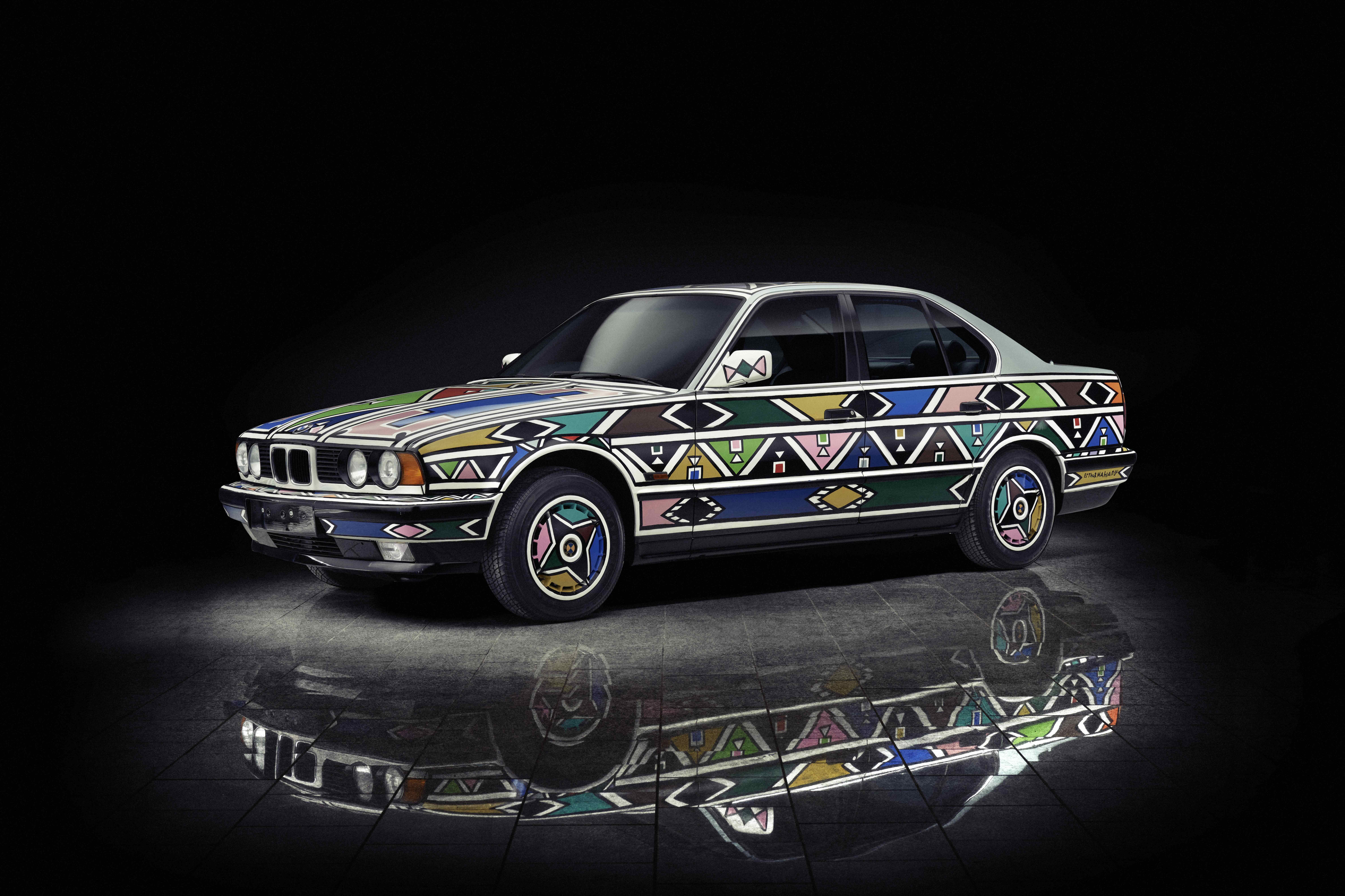 Esther Mahlangu collaborated with BMW on the 525i Art Car in 1991, covering its bodywork in Ndebele designs