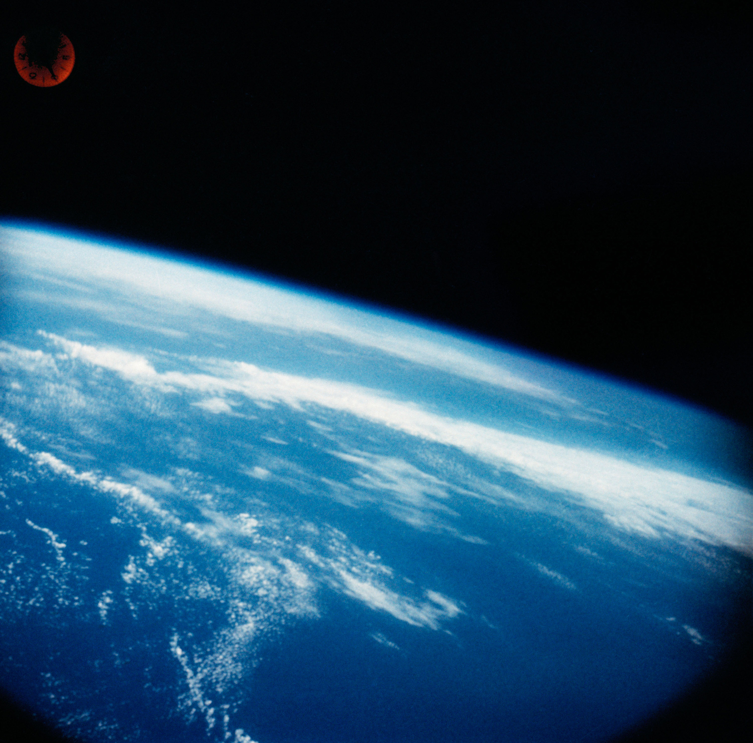 The Atlantic Ocean, photographed by US astronaut Alan B Shepard, Jr. from the Freedom 7 Mercury capsule on 5 May 1961, less than four weeks after Yuri Gagarin had become the first human to enter outer space. Shepard's picture reflects Gagarin's description of the 'deep and intense blue' of the Earth's surface. Photo: NASA