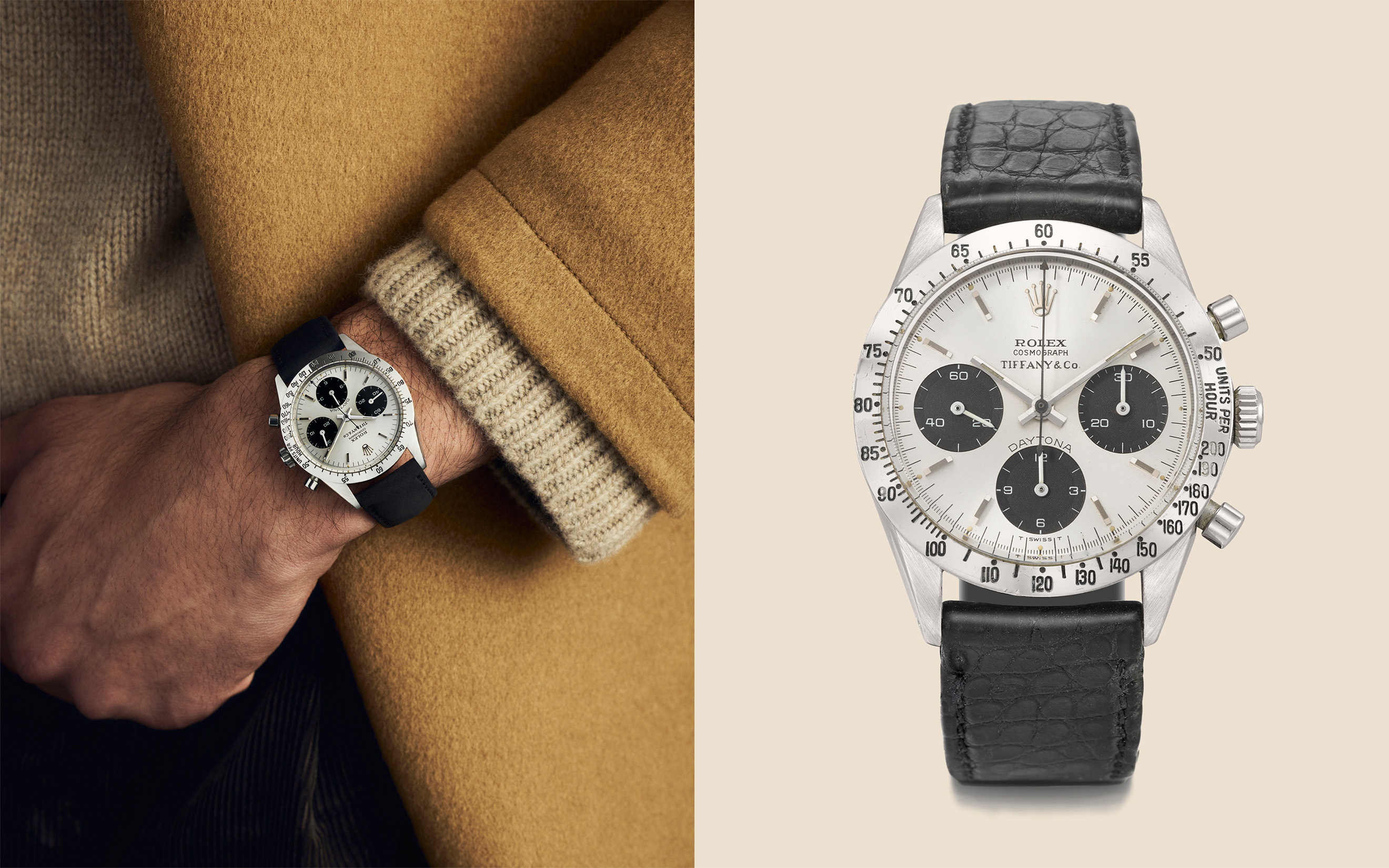 Rolex. An exceedingly rare and superbly preserved stainless-steel chronograph wristwatch, circa 1970. Retailed by Tiffany and Co., Daytona model, ref. 6262, case no. 2'547'544, offered in Rare Watches on 10 November 2025 at Christie's in Geneva