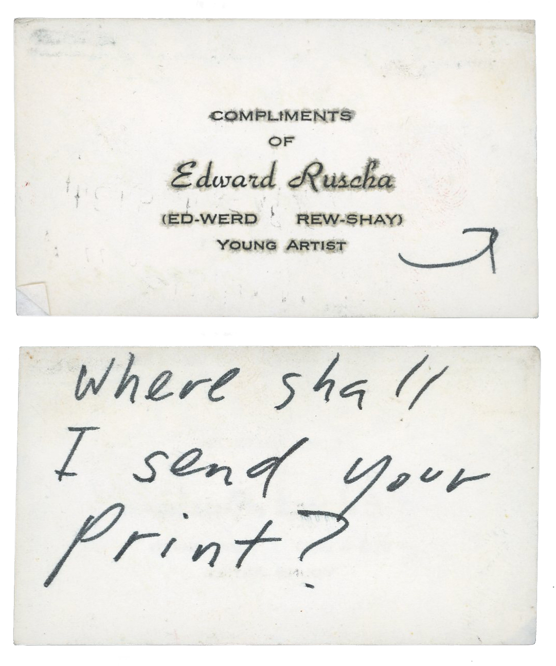 Ruscha business card with note