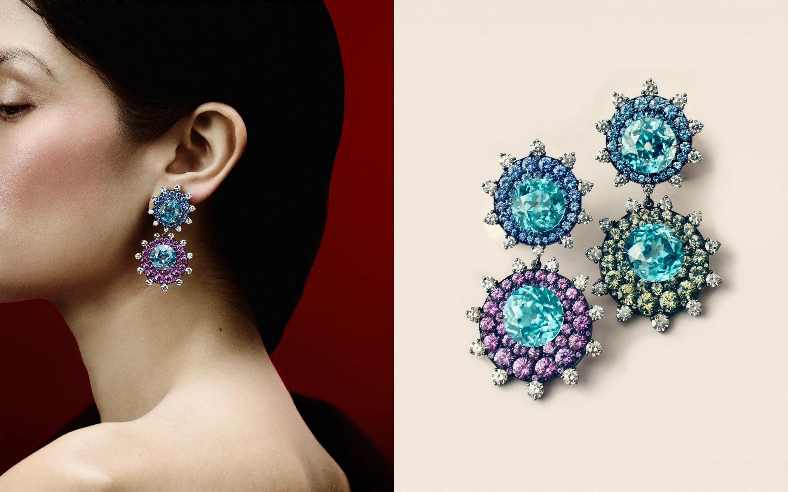 Multi-gem earrings by JAR, offered in Magnificent Jewels on 11 November 2025 at Christie's in Geneva