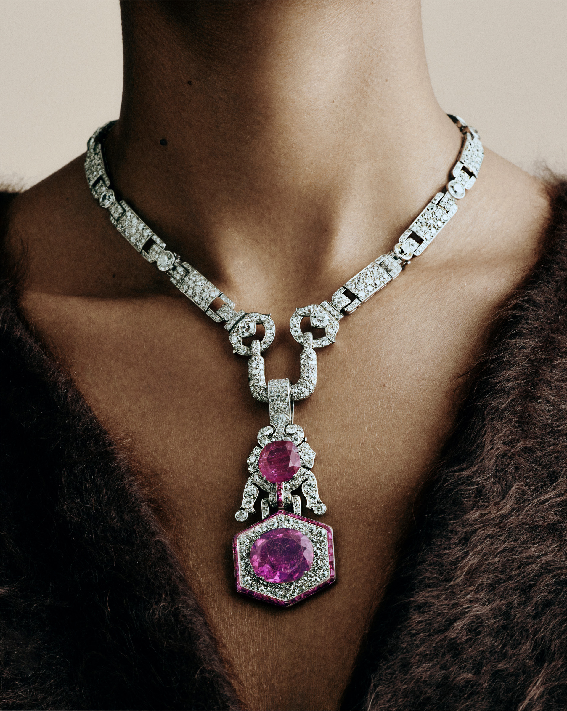 An Art Deco ruby, coloured sapphire and diamond pendant, circa 1925, offered in London Jewels until 25 November 2025 at Christie's Online