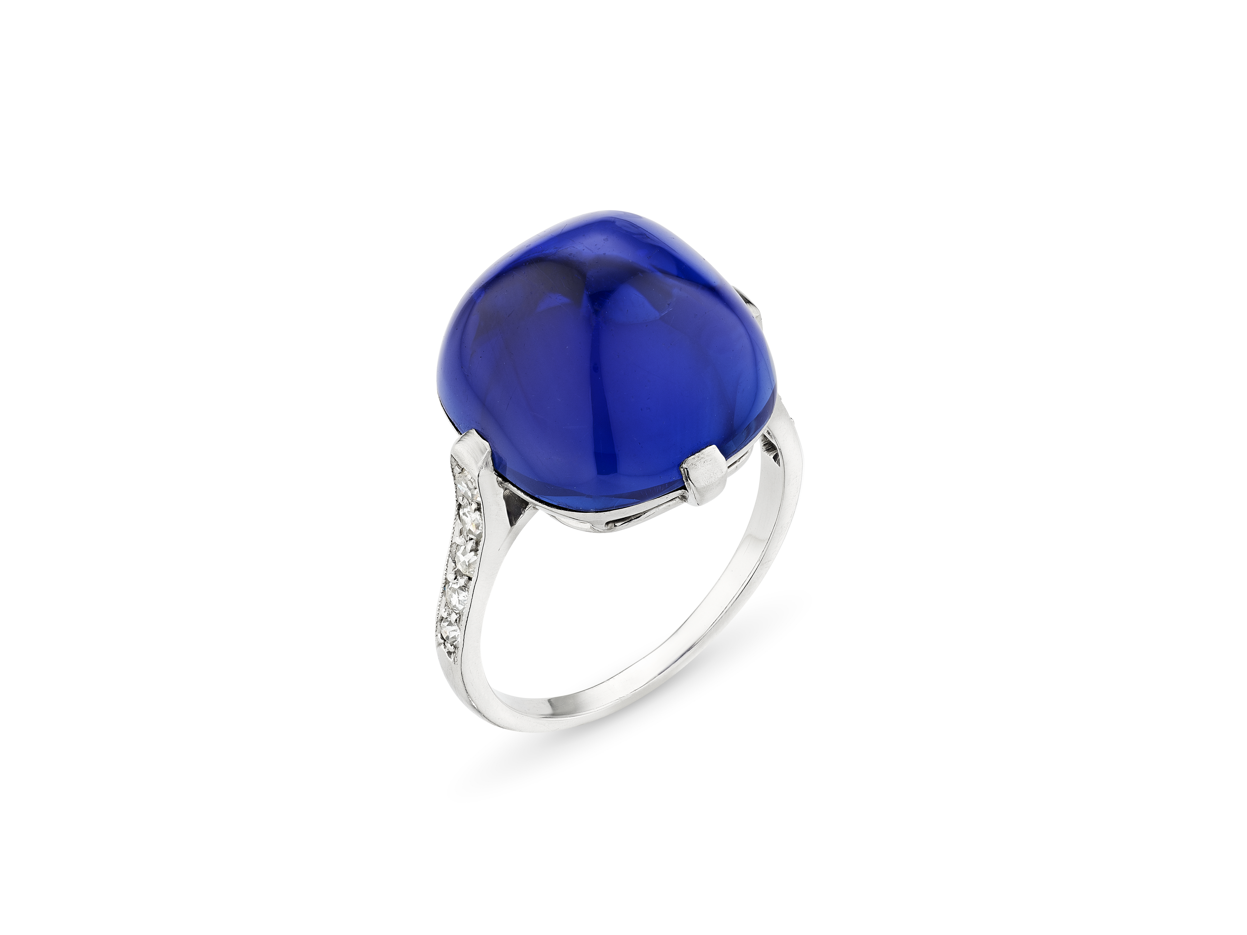 The Rockefeller Kashmir Sapphire: An Art Deco Sugarloaf Cabochon Sapphire and Diamond Ring. Offered in the Magnificent Jewels Sale in December 2025 at Christie’s in New York