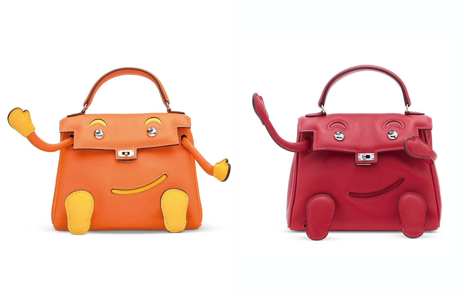 香港SOGO百货2010年限量版爱马仕橙色及太阳黄色SWIFT小牛皮QUELLE IDOLE包附钯金配件，爱马仕，2010年。此拍品于2022年5月23日在佳士得香港售出，成交价港元352,800；2009年台北BELLAVITA限量版朱红色SWIFT小牛皮QUELLE IDOLE包附钯金配件，爱马仕，2008年。此拍品于2024年5月25日在佳士得香港售出，成交价港元252,000