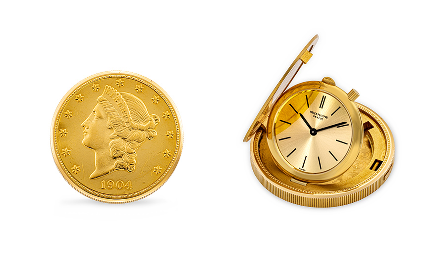 Patek Philippe. A very rare 18k gold twenty dollar coin watch. Ref.803. Estimate: HK$160,000-320,000. Offered in The John Shaw Patek Philippe Collection on 26 November 2025 at Christie’s in Hong Kong 