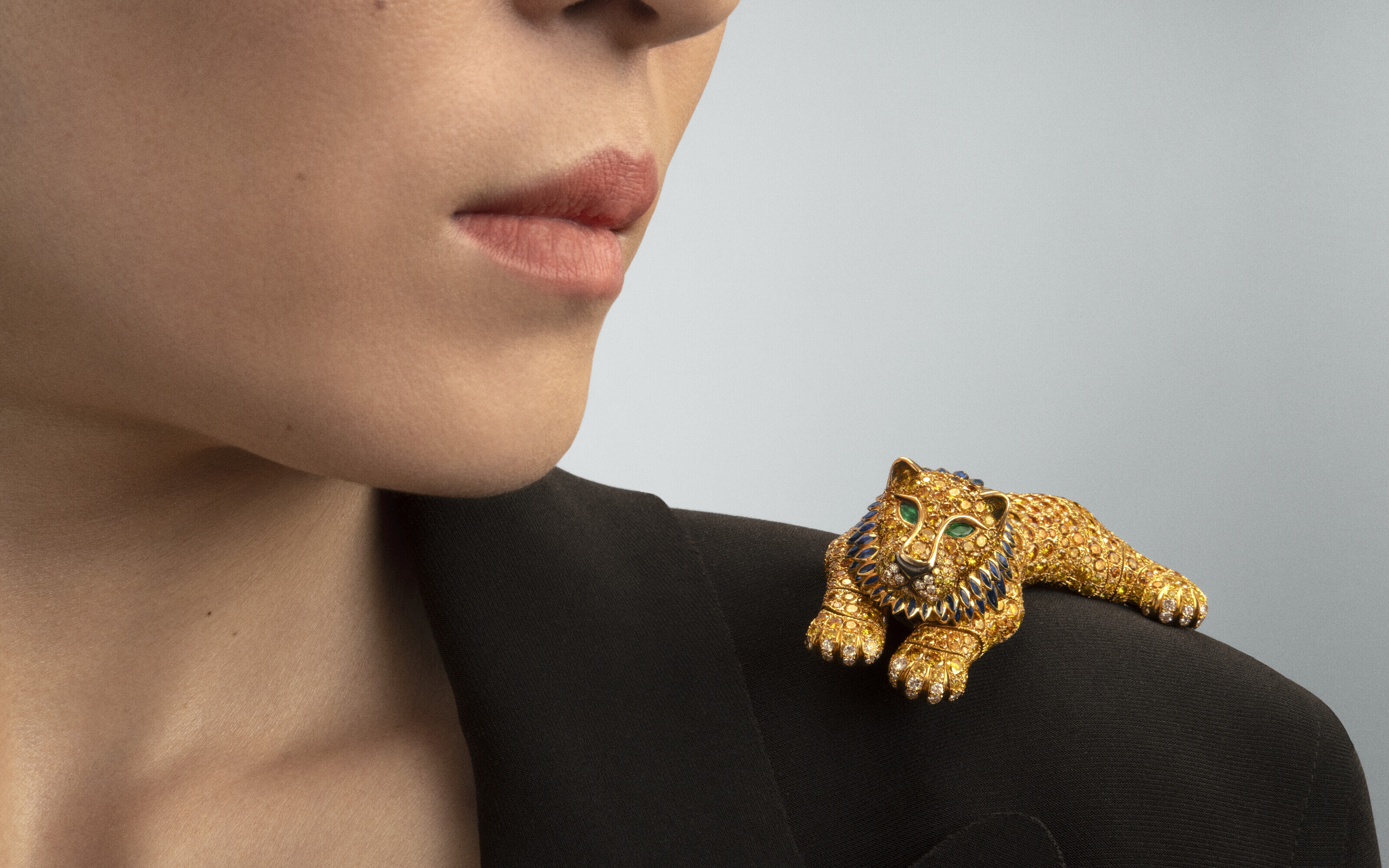Rene Boivin. A rare multi-gem 'Lion couche' shoulder brooch, circa 1985, sold for CHF 504,000 on 15 May 2024 at Christie's in Geneva