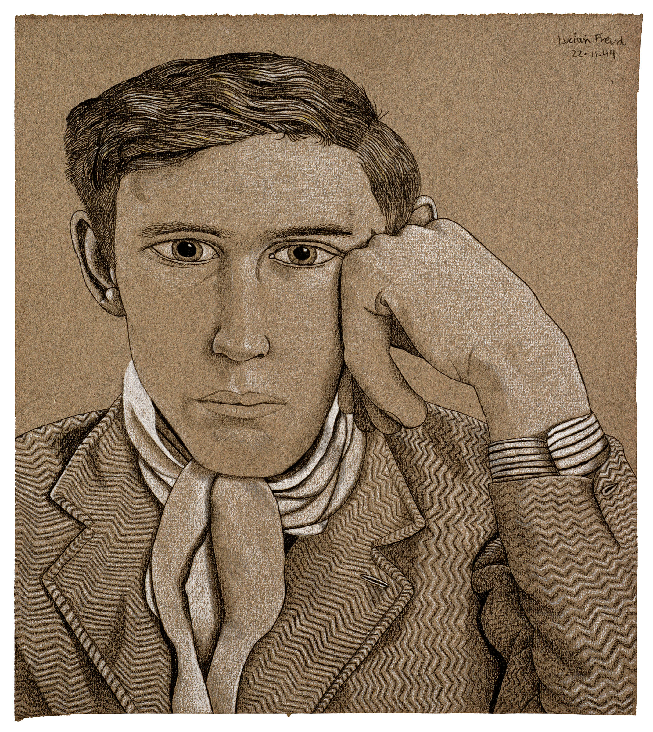 Lucian Freud, Portrait of a Young Man, 1944, on show in Lucian Freud: Drawing into Painting at the National Portrait Gallery, London