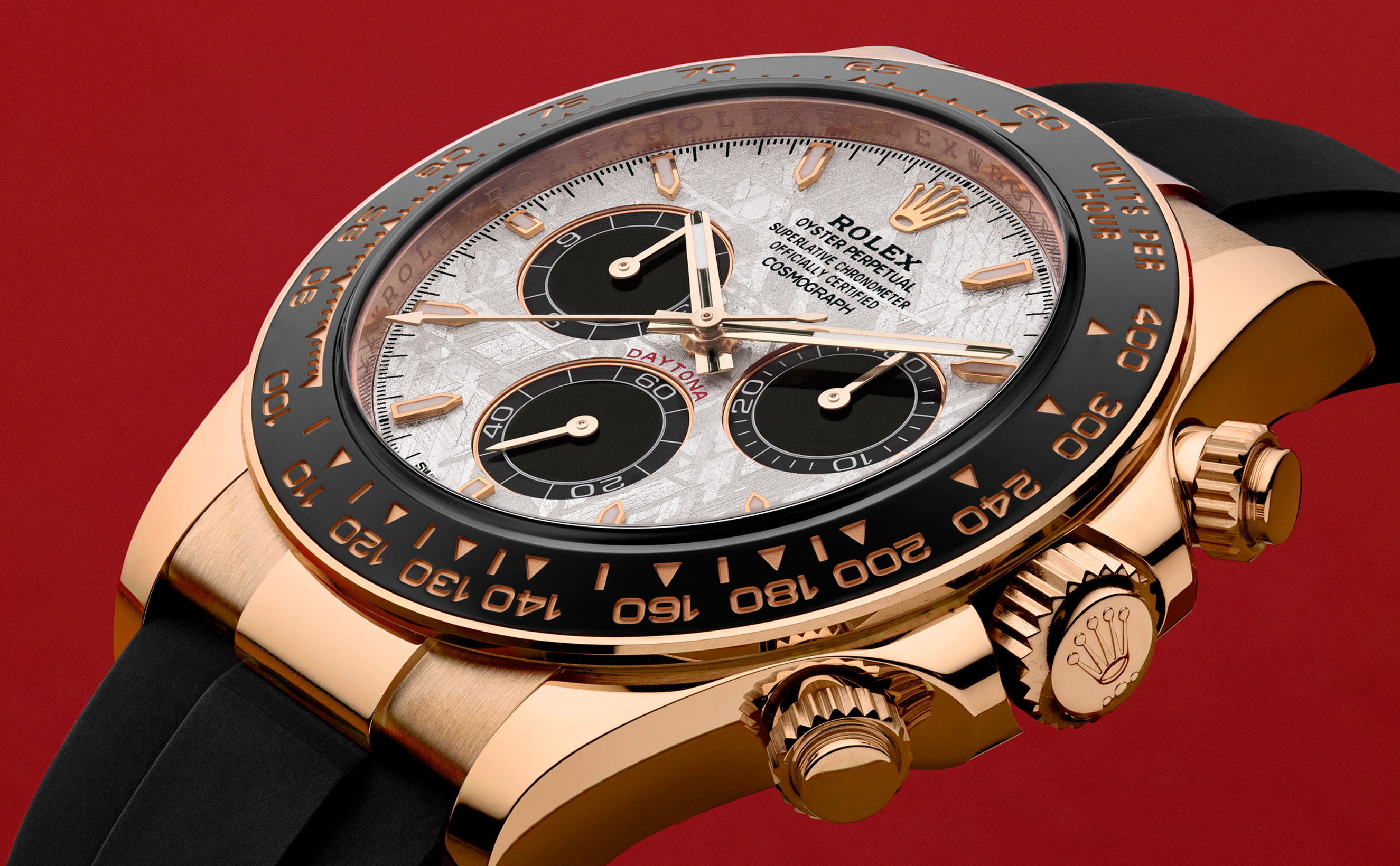 Rolex. An exceptional and extremely rare 18k gold chronograph wristwatch with champagne Paul Newman dial and bracelet, circa 1968, sold for CHF 1,071,000 on 9 May 2022 at Christie's in Geneva. Right: Rolex. An extremely rare and intriguing stainless steel automatic chronograph wristwatch with ‘no Daytona’ dial and bracelet, circa 1997, offered in Rare Watches Including the Property of Michael Schumacher on 13 May 2024 at Christie's in Geneva