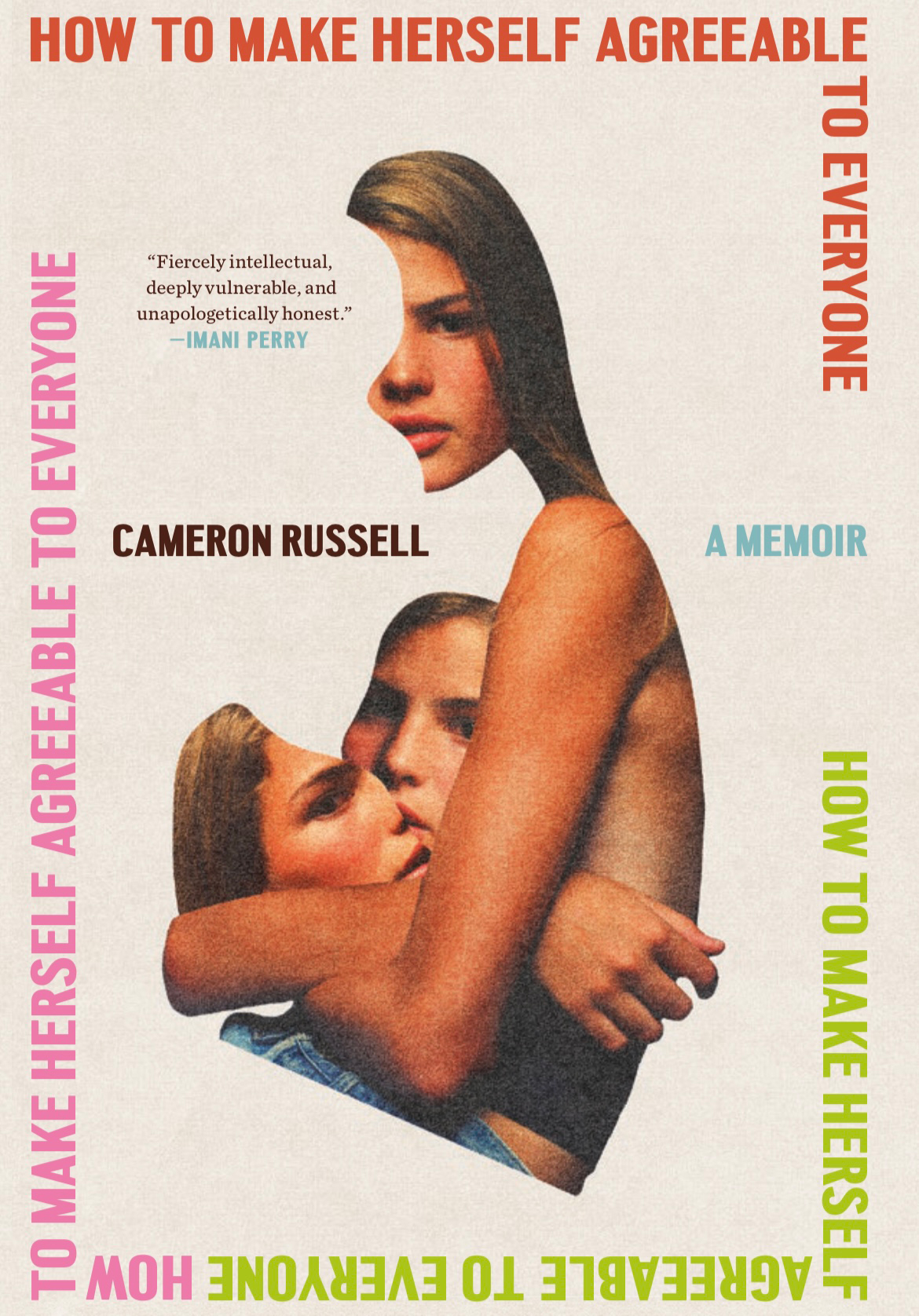 A book cover features two women embracing, with colorful text and the title "How to Make Herself Agreeable to Everyone."