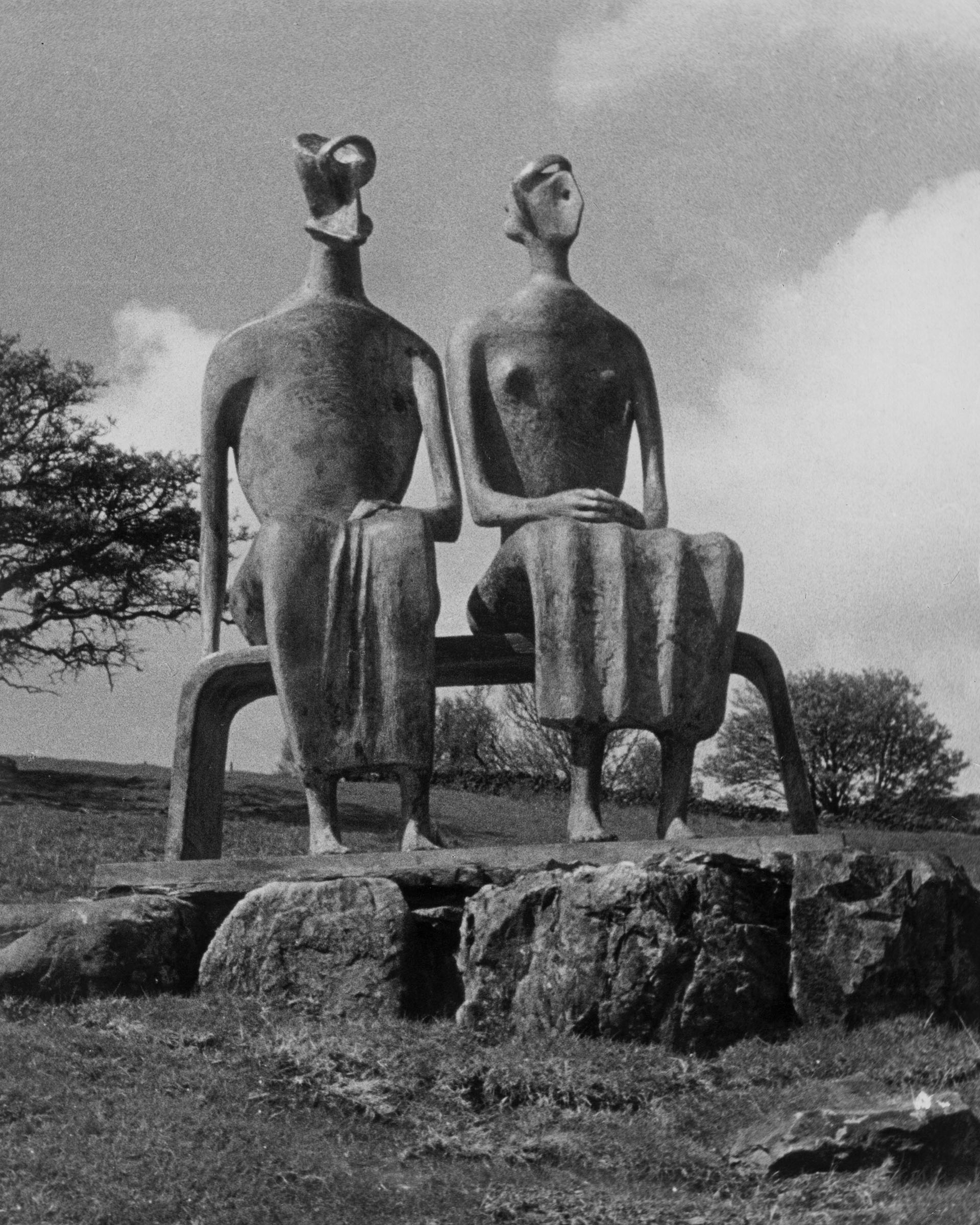 Moore acknowledged the influence of the Egyptian work, right, on King and Queen, noting that the sculptor conveyed the differences between the sexes 'in an obvious way by making the man slightly bigger than the woman, but it works'