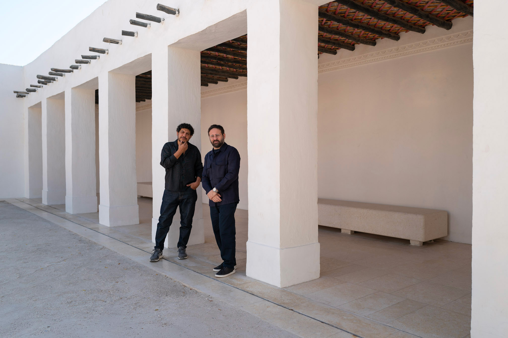 Wael Shawky, artistic director, Art Basel Qatar 2026 (left), with Vincenzo de Bellis, chief artistic officer and global director, Art Basel Fairs