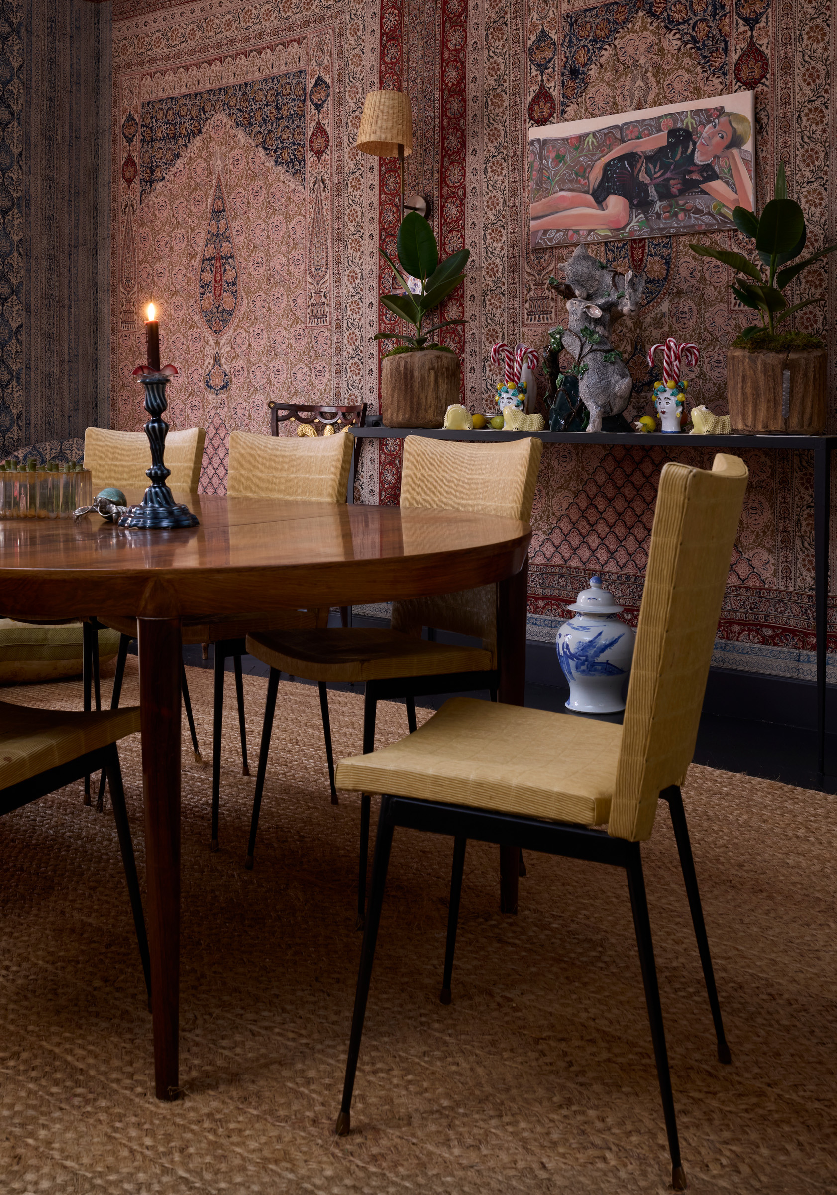 In Favier's dining room was a Rio rosewood and fir table by Severin Hansen, circa 1960, with eight modern dining chairs, offered in Mathilde and Friends in Paris, 26 January to 4 February 2026 at Christie's Online