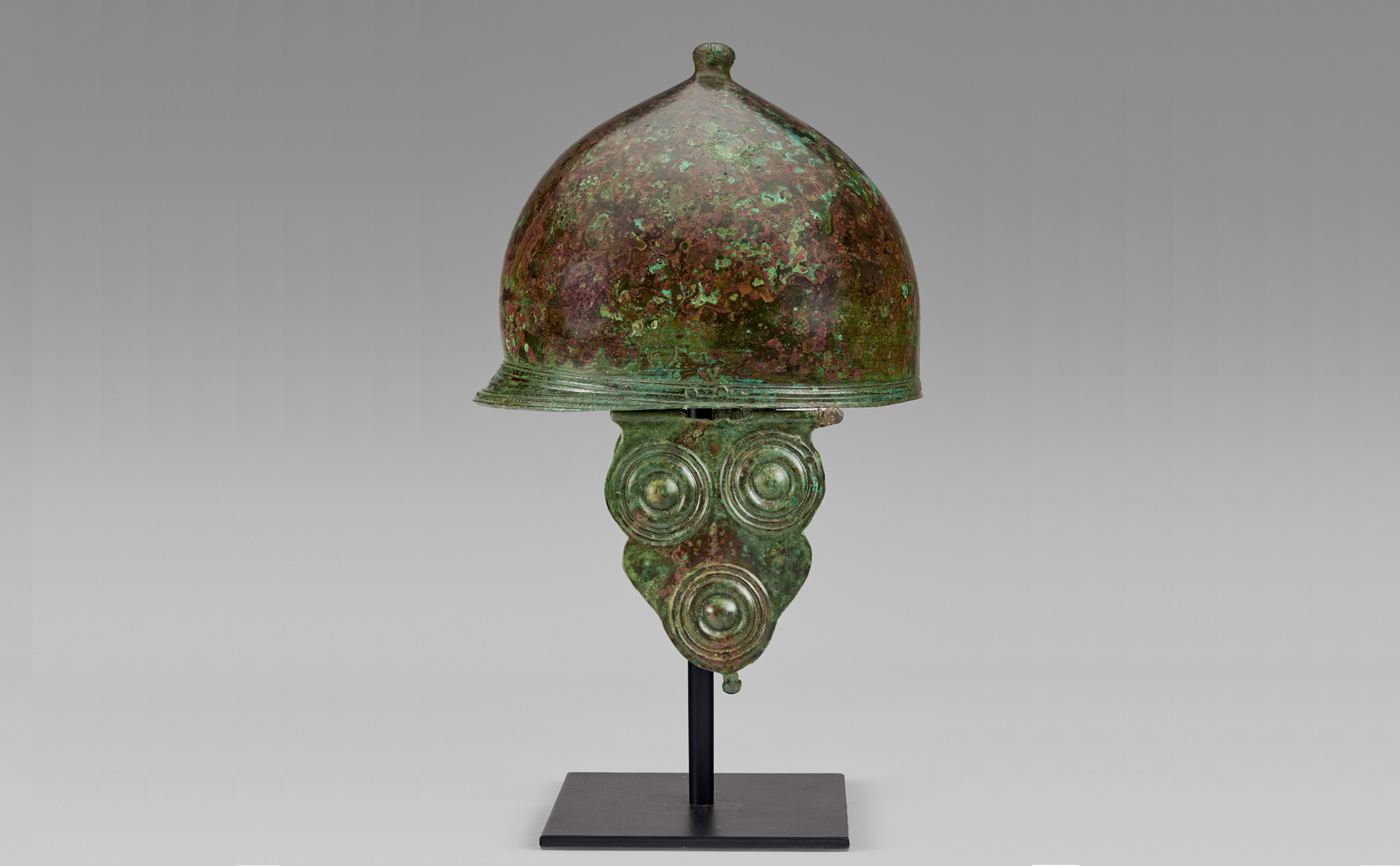A Greek bronze Corinthian helmet, Archaic period, circa 525-475 B.C., sold for $855,000 on 16 June 2020 at Christie's Online