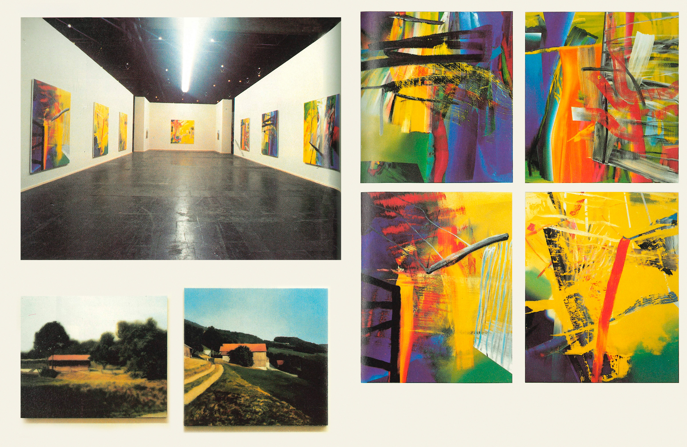 Gerhard Richter's presentation at Von hier aus. Zwei Monate neue deutsche Kunst in Dusseldorf, 1984. Reproduced in a special edition of Kunstforum International, no. 75, September/October 1984. Schober (Haybarn) is illustrated bottom left