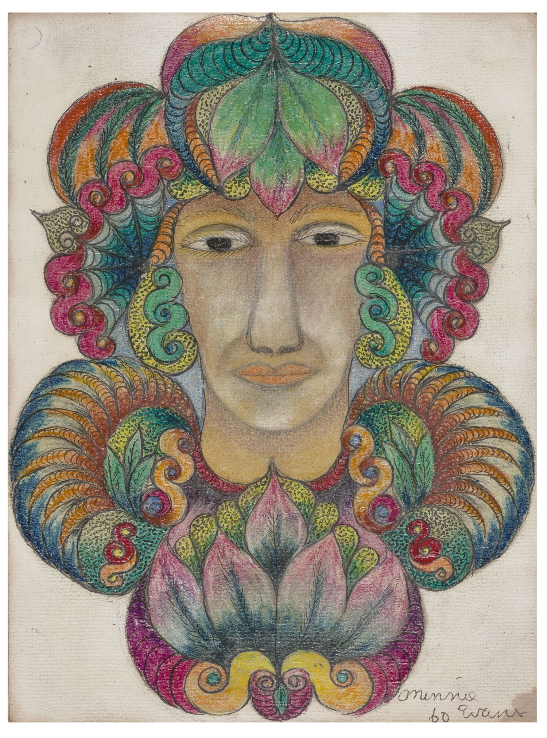 Colorful symmetrical abstract floral design with intricate patterns and vibrant shading.