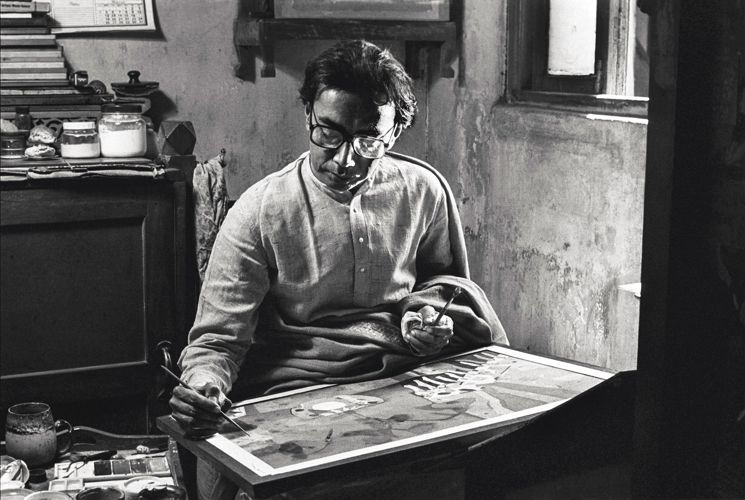 Ganesh Pyne at his home on Kaviraj Row in Kolkata, 1984
