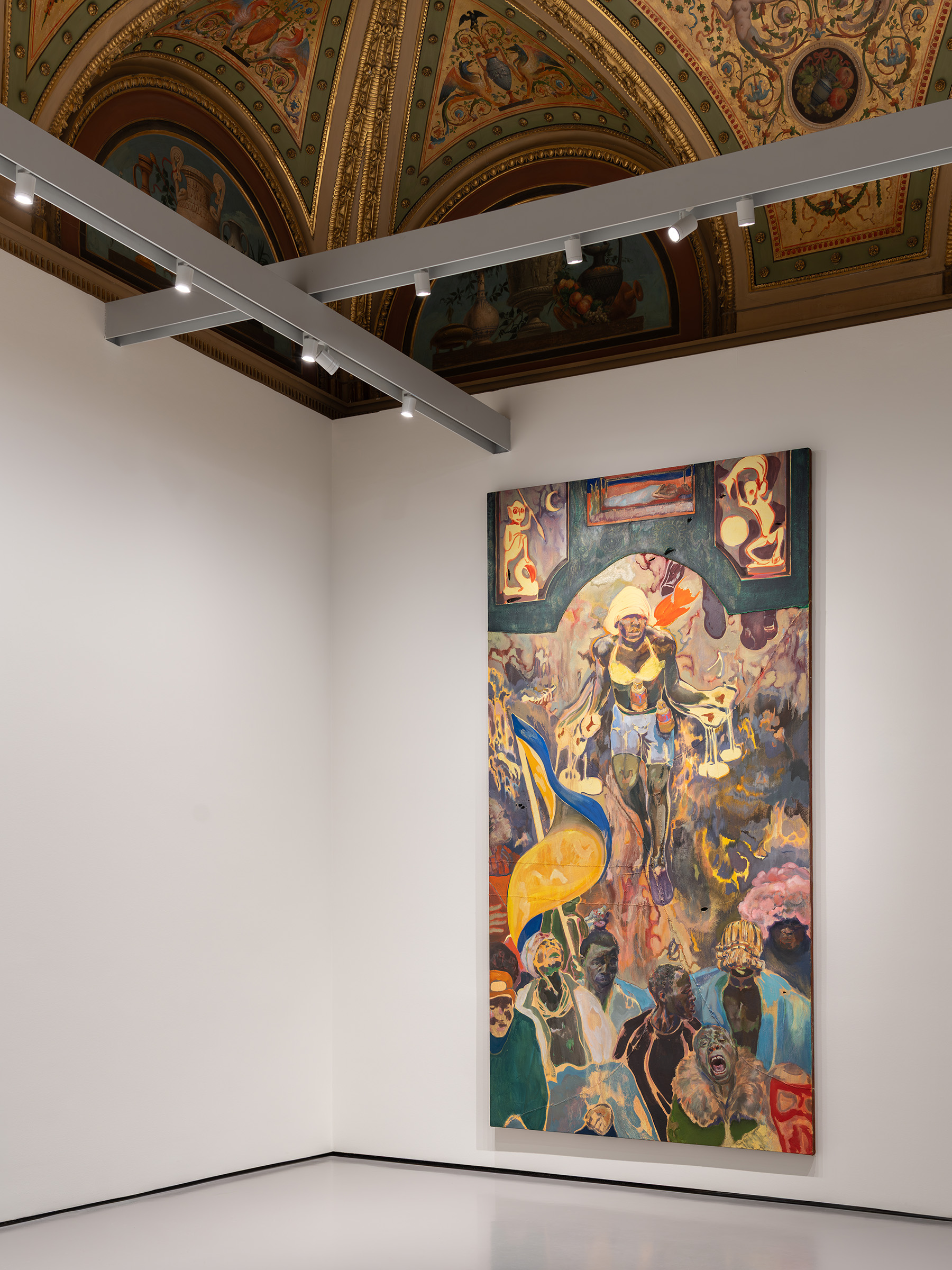 Installation view of the exhibition Michael Armitage. The Promise of Change at Palazzo Grassi. The work shown is Pathos and the twilight of the idle, 2019