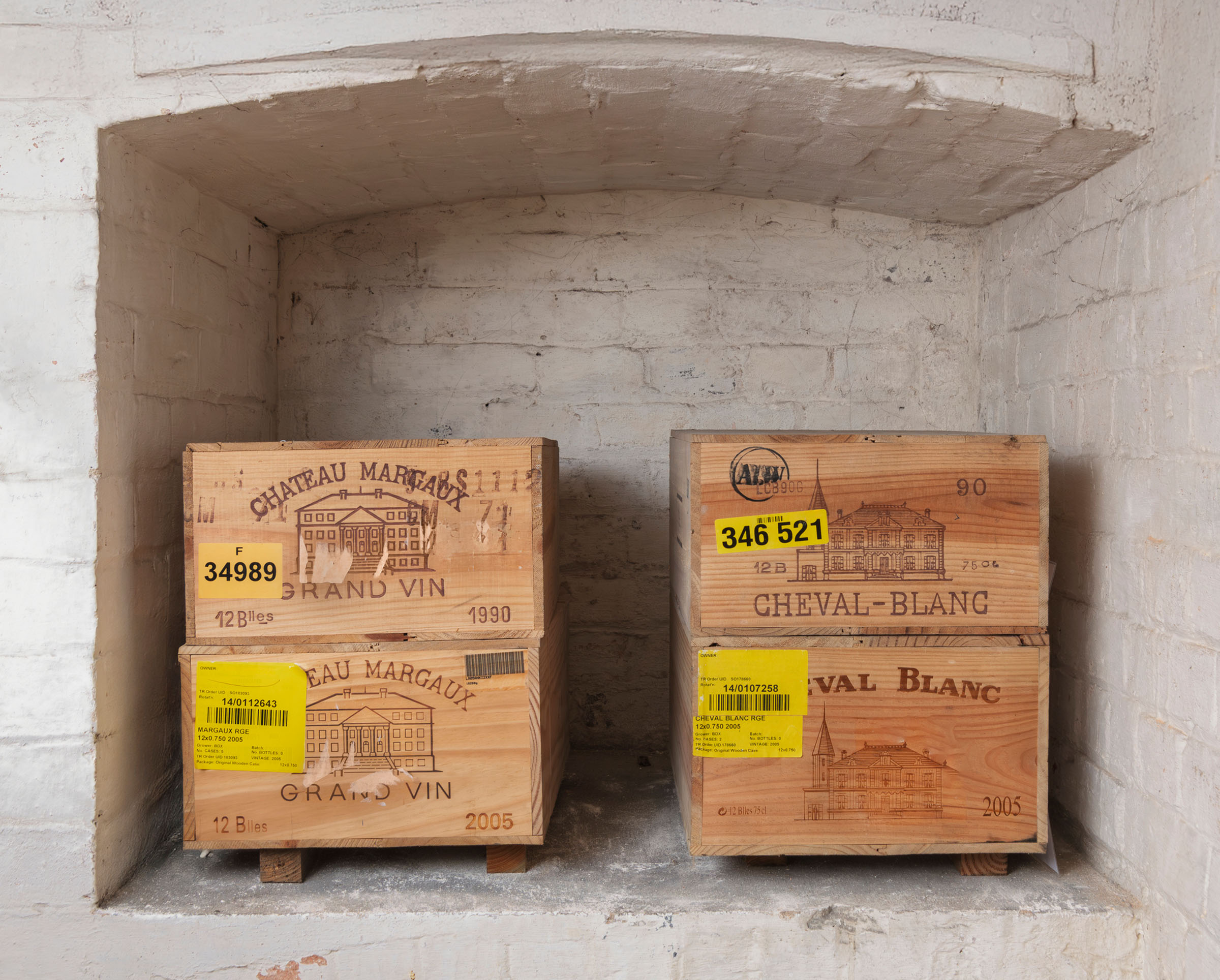 Cases of Chateau Margaux and Chateau Cheval Blanc in Andrew Lloyd Webber's cellar