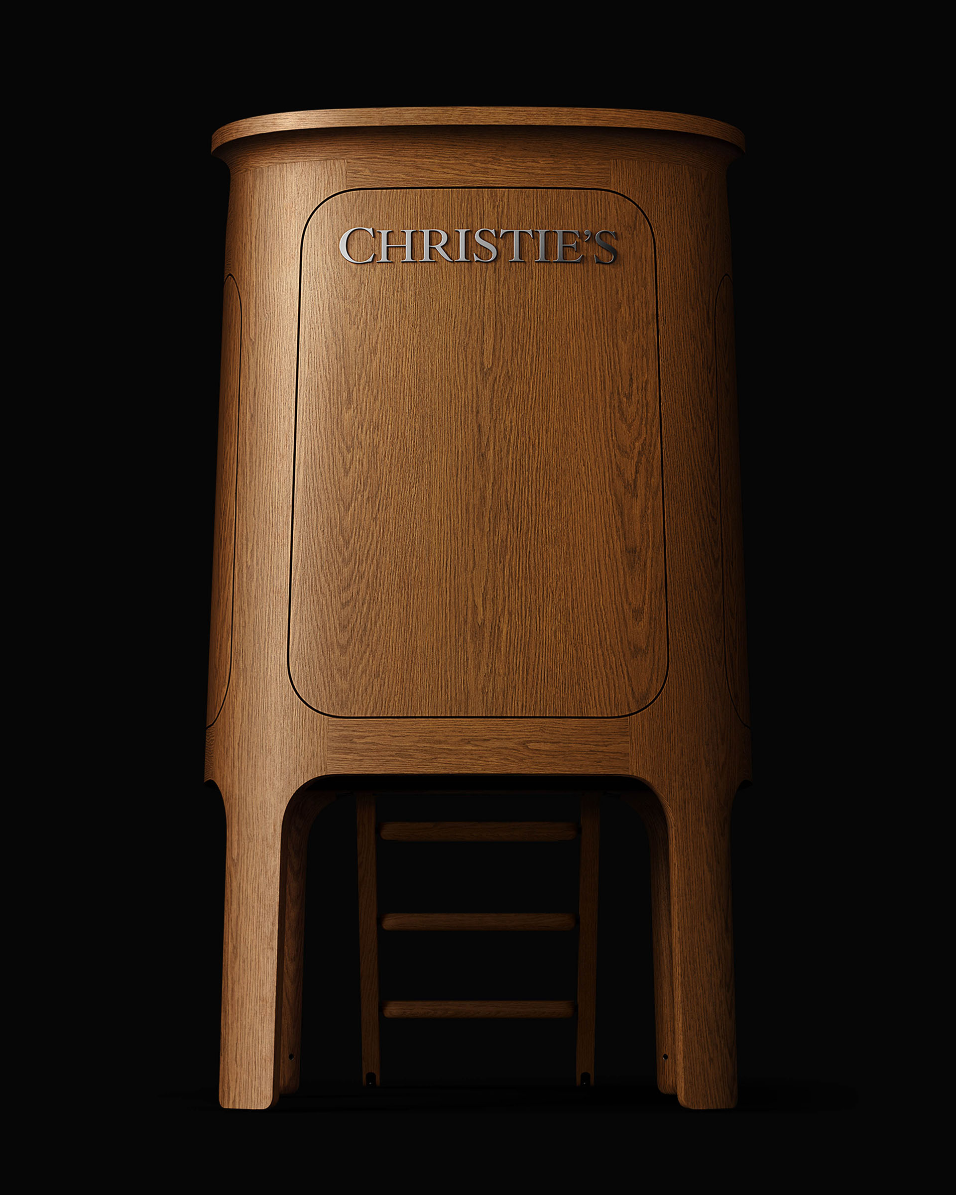 The new rostrum unveiled in March 2026 to mark 260 years since James Christie held his first auction in London