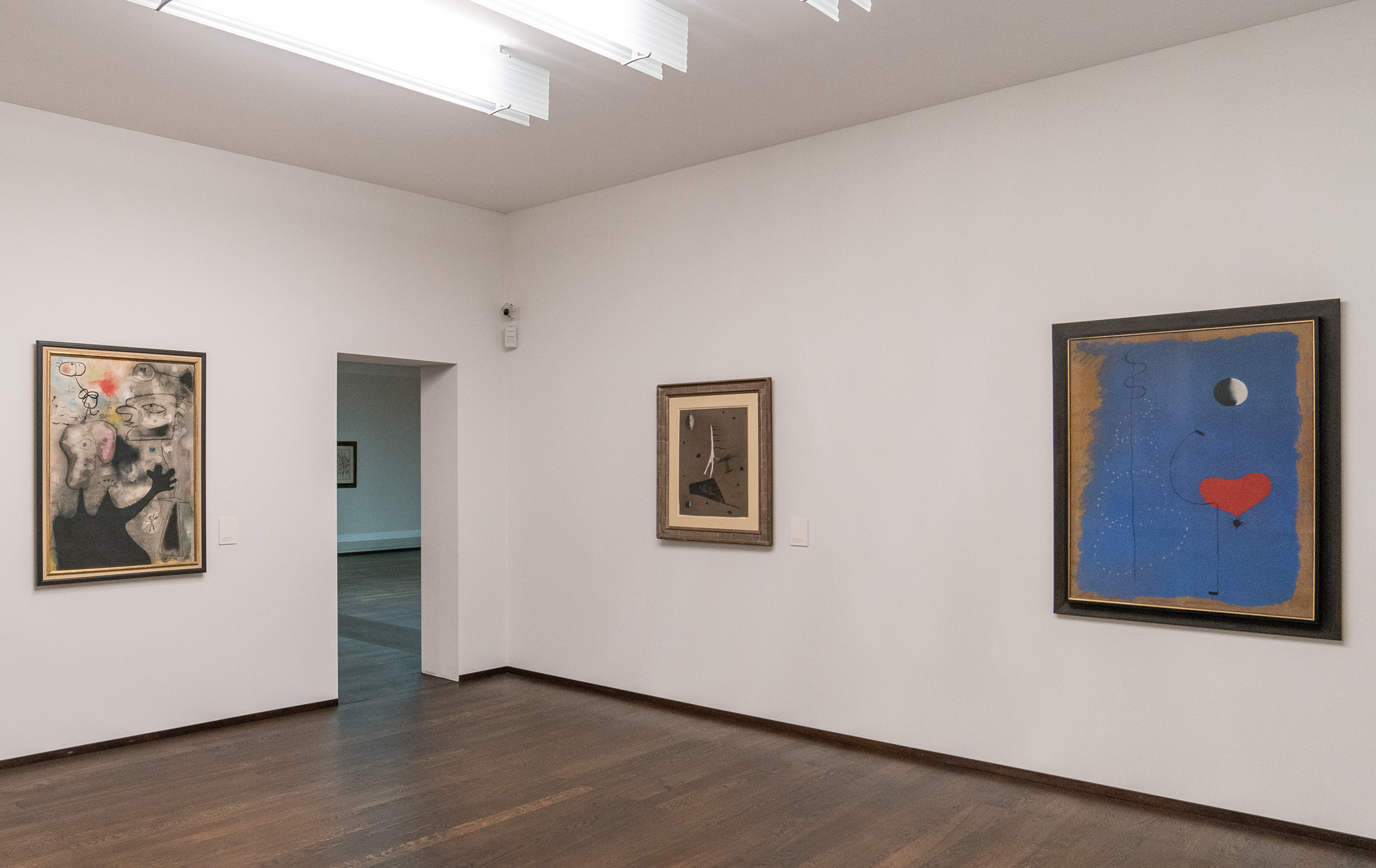 At the Rosengart Collection in Lucerne, three works by Joan Miro, from left: Femme, oiseau, etoiles (Woman, Bird, Stars), 1942; Untitled, 1926; and Danseuse II (Dancer II), 1925