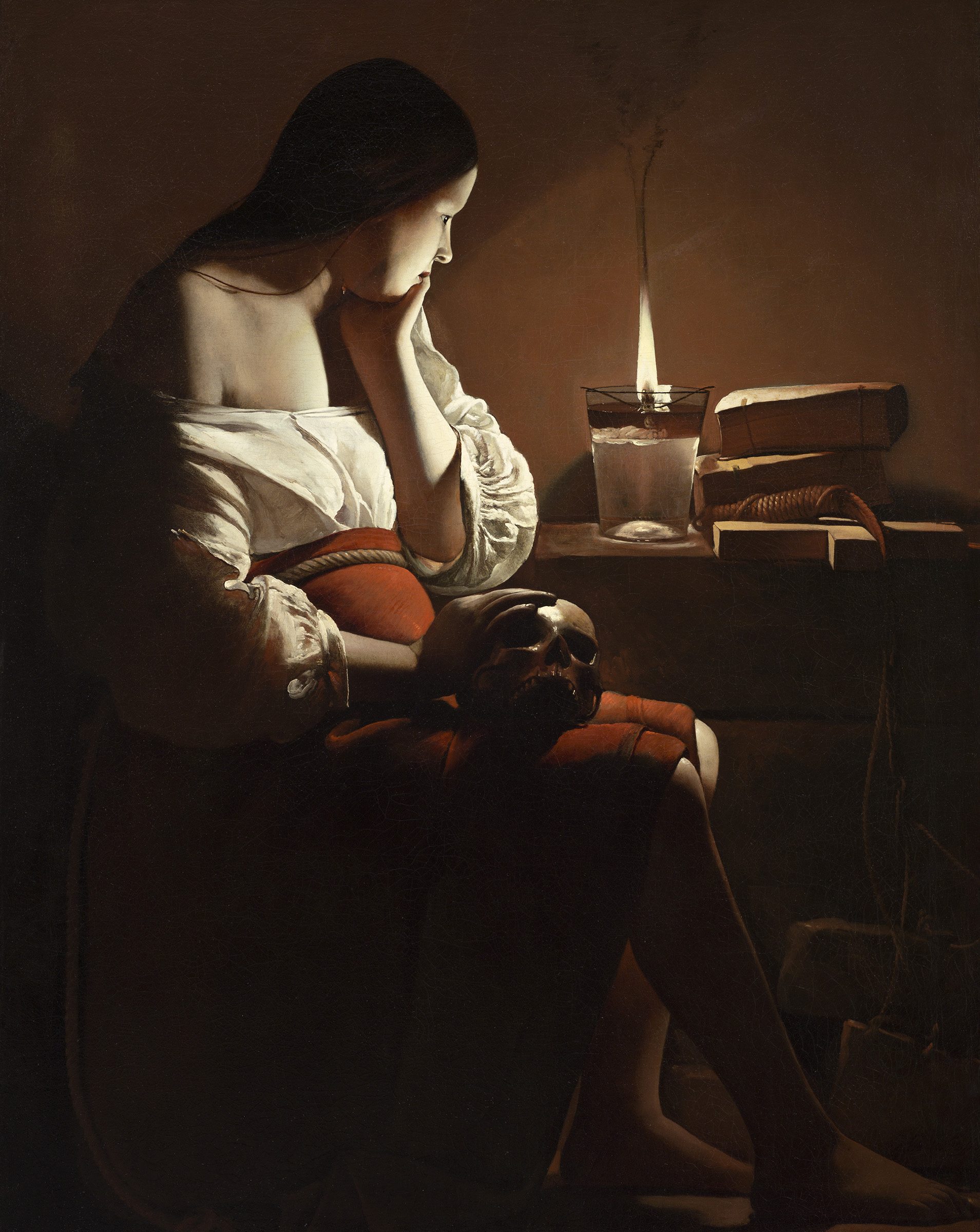 Georges de La Tour, The Magdalen with the Smoking Flame, circa 1635-37. Los Angeles County Museum of Art, gift of The Ahmanson Foundation