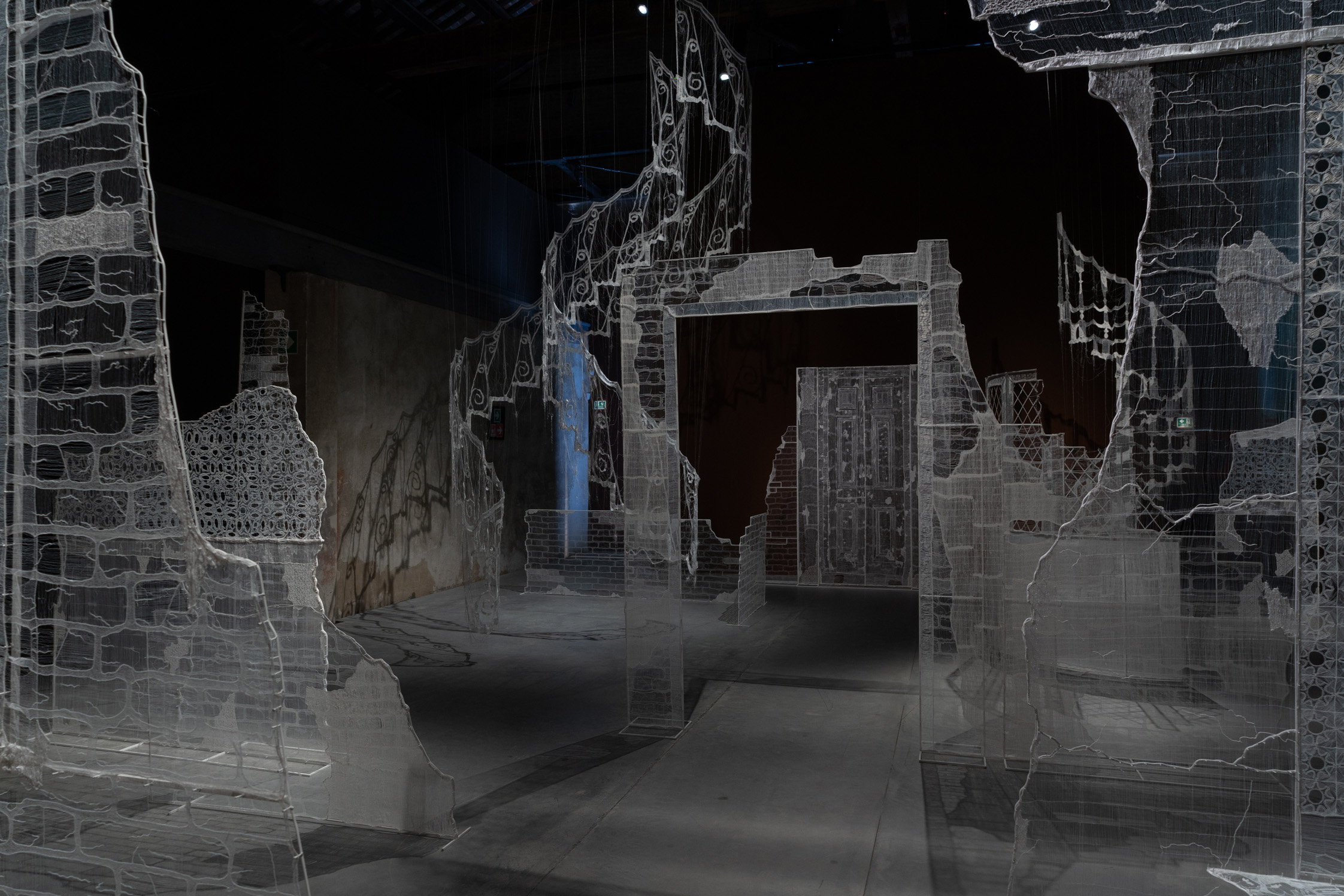 Sumakshi Singh's installation: a recreation in thread of her grandparents' house in Delhi, which was demolished. 'Using thread to recreate a house isn't just poetic,' says Jaffer. 'It connects the personal story of the artist to a much broader civilisational history'