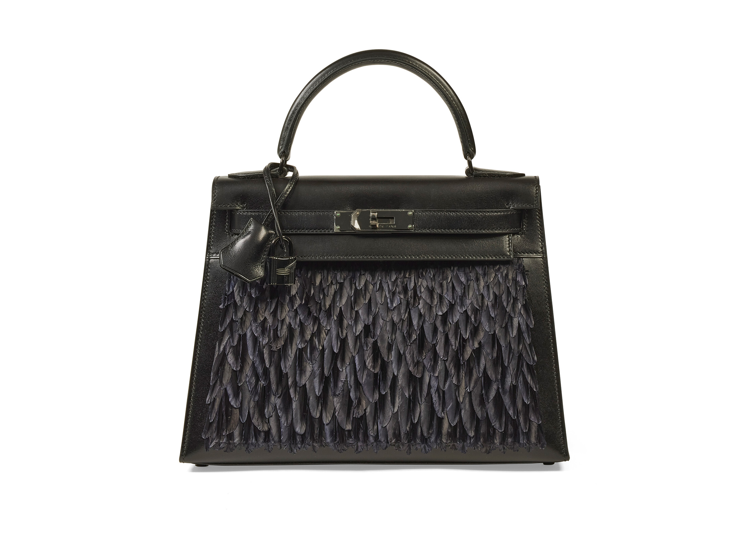 An exceptional black Calfbox leather So Black Feather Sellier Kelly 28 with black PVD hardware, Hermes, 2010, sold for €277,200 on 17 November 2022 at Christie's Online