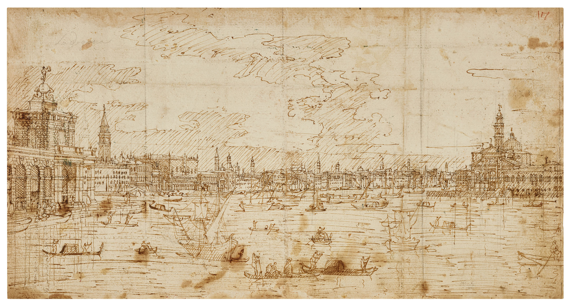 Bellotto's painting is closely based on this preparatory drawing, now in the Hessian State Museum in Darmstadt