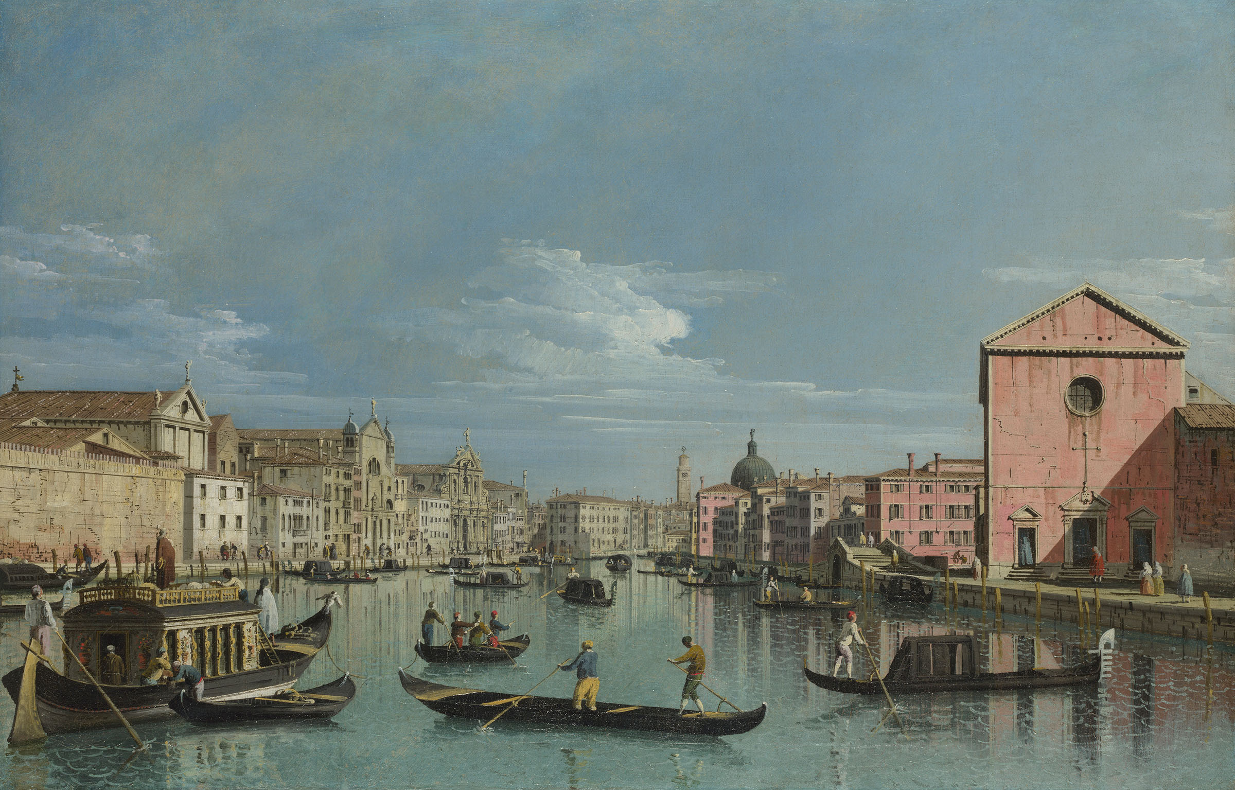The veduta coming to auction is thought to have been completed shortly before Bellotto painted this work, Venice: Upper Reaches of the Grand Canal facing Santa Croce, circa 1738, now in London's National Gallery