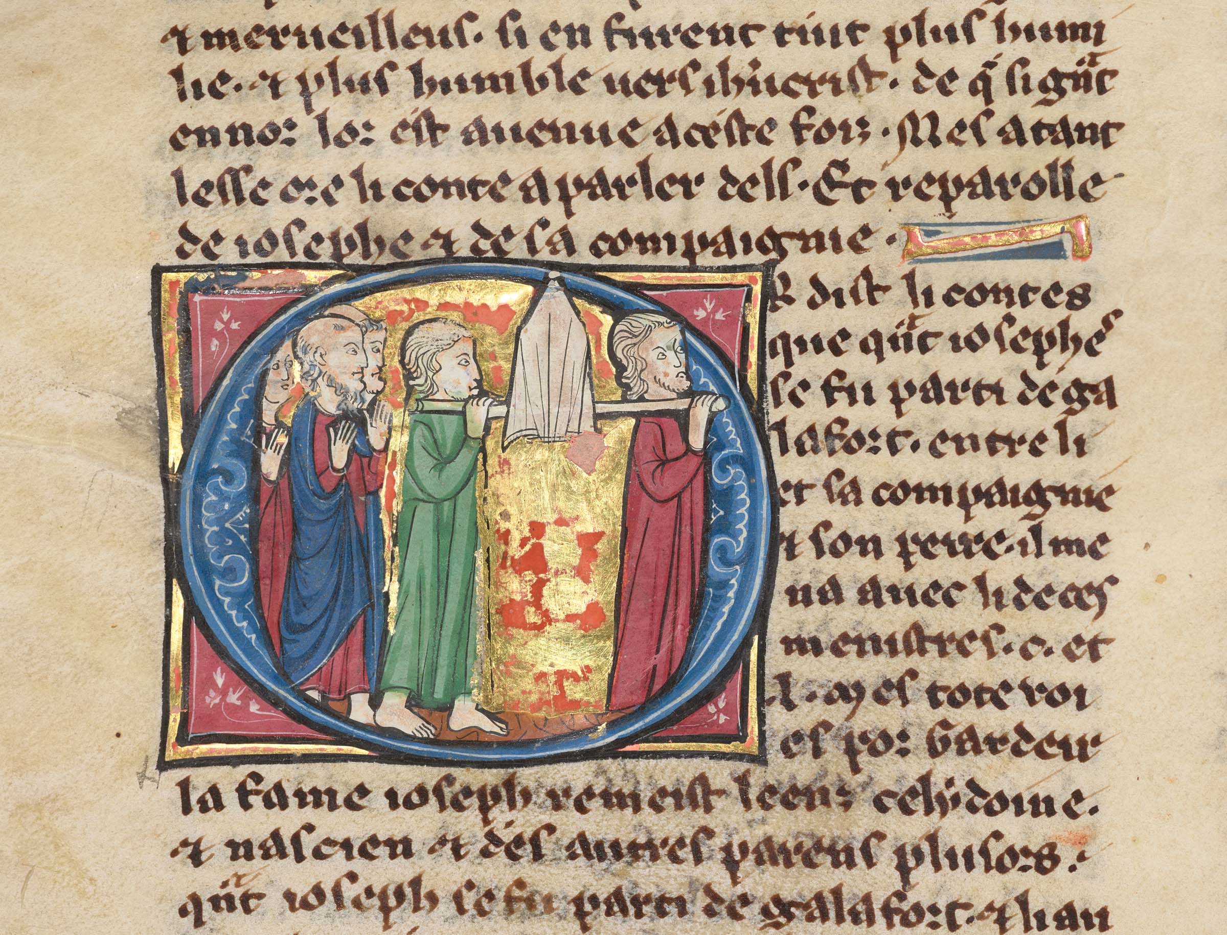 Joseph of Arimathea, his son Josephus, and their companions carrying the Holy Grail as they set out from the castle of Galafort to travel around Britain preaching