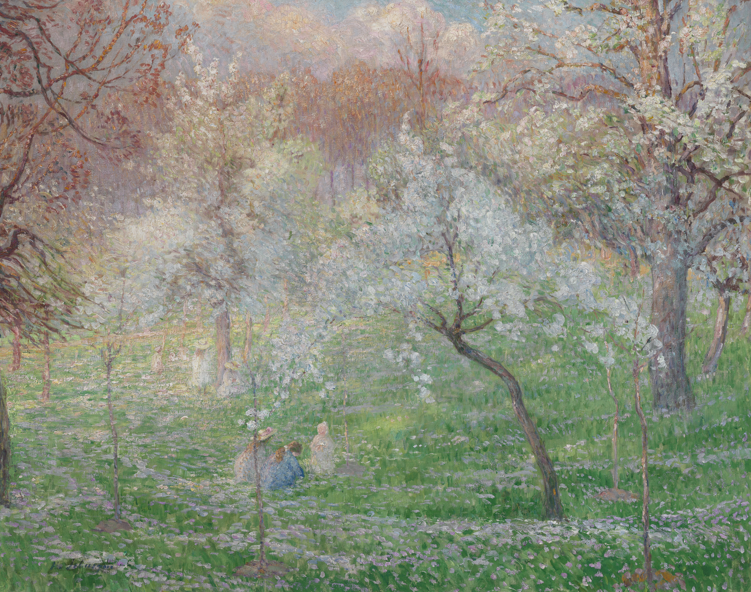 Henru Lebasque (1865-1937), Femme et fillettes dans un verger en fleurs, c. 1900