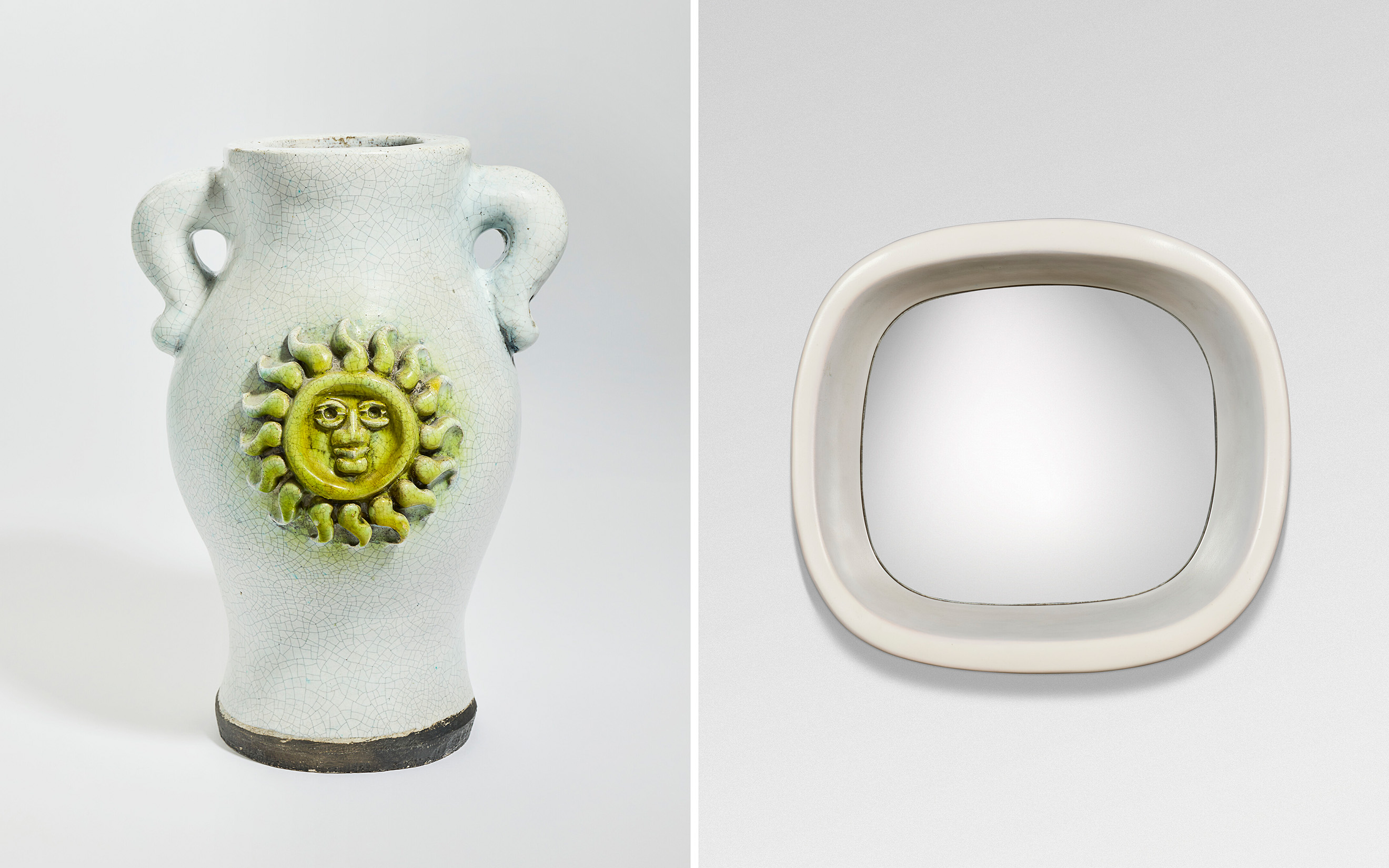 Georges Jouve, Soleil vase, circa 1949; Mirror, circa 1955. Both offered in Design on 26 and 27 May 2026 at Christie's in Paris