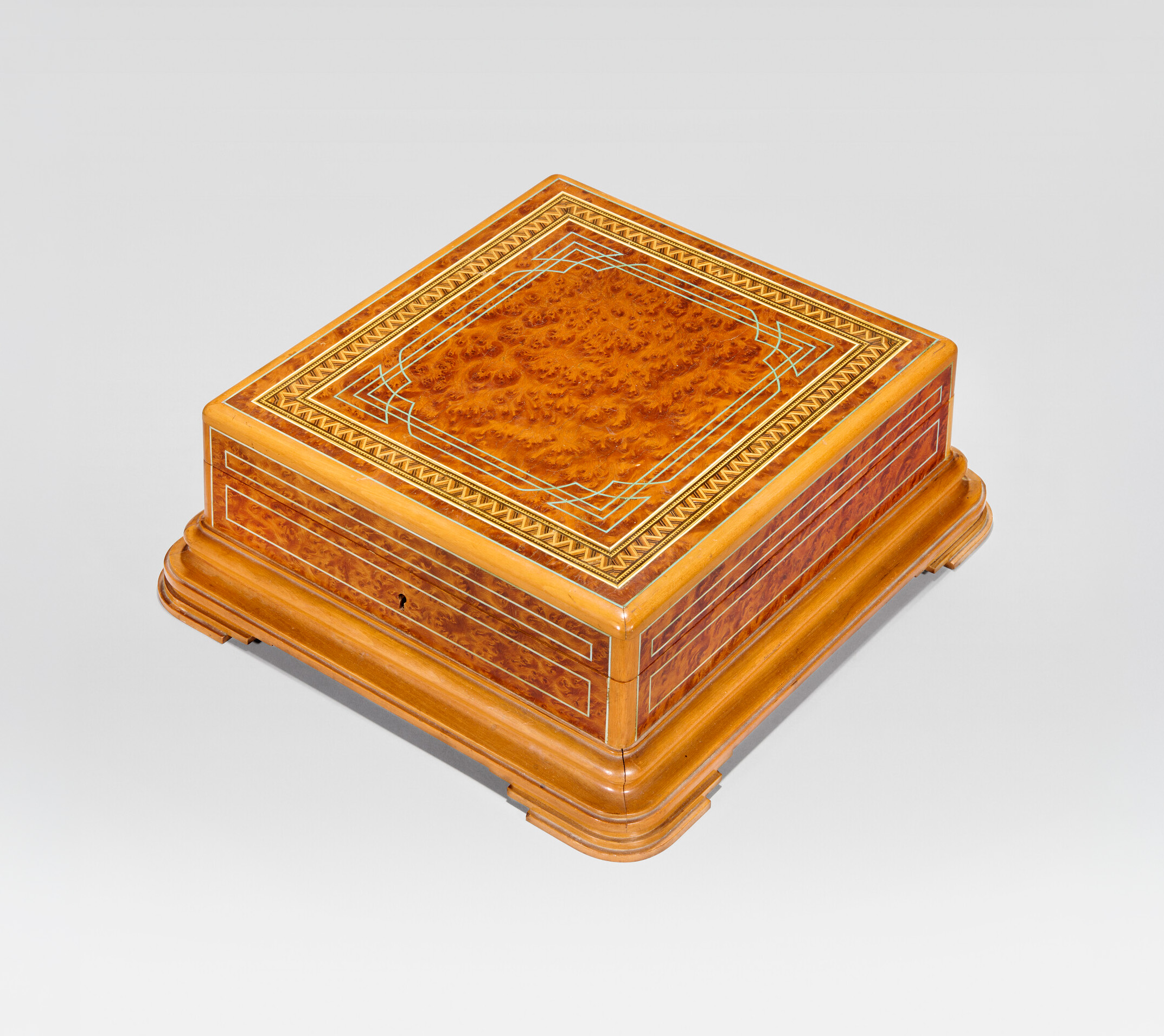 A Cuban amboyna, fruitwood, boxwood and ivorine inlaid humidor, circa 1940-45. Gifted to Prime Minister Winston Churchill by President Franklin D. Roosevelt, offered in The Exceptional Sale: Masterworks Across Cultures on 30 June 2026 at Christie's in London