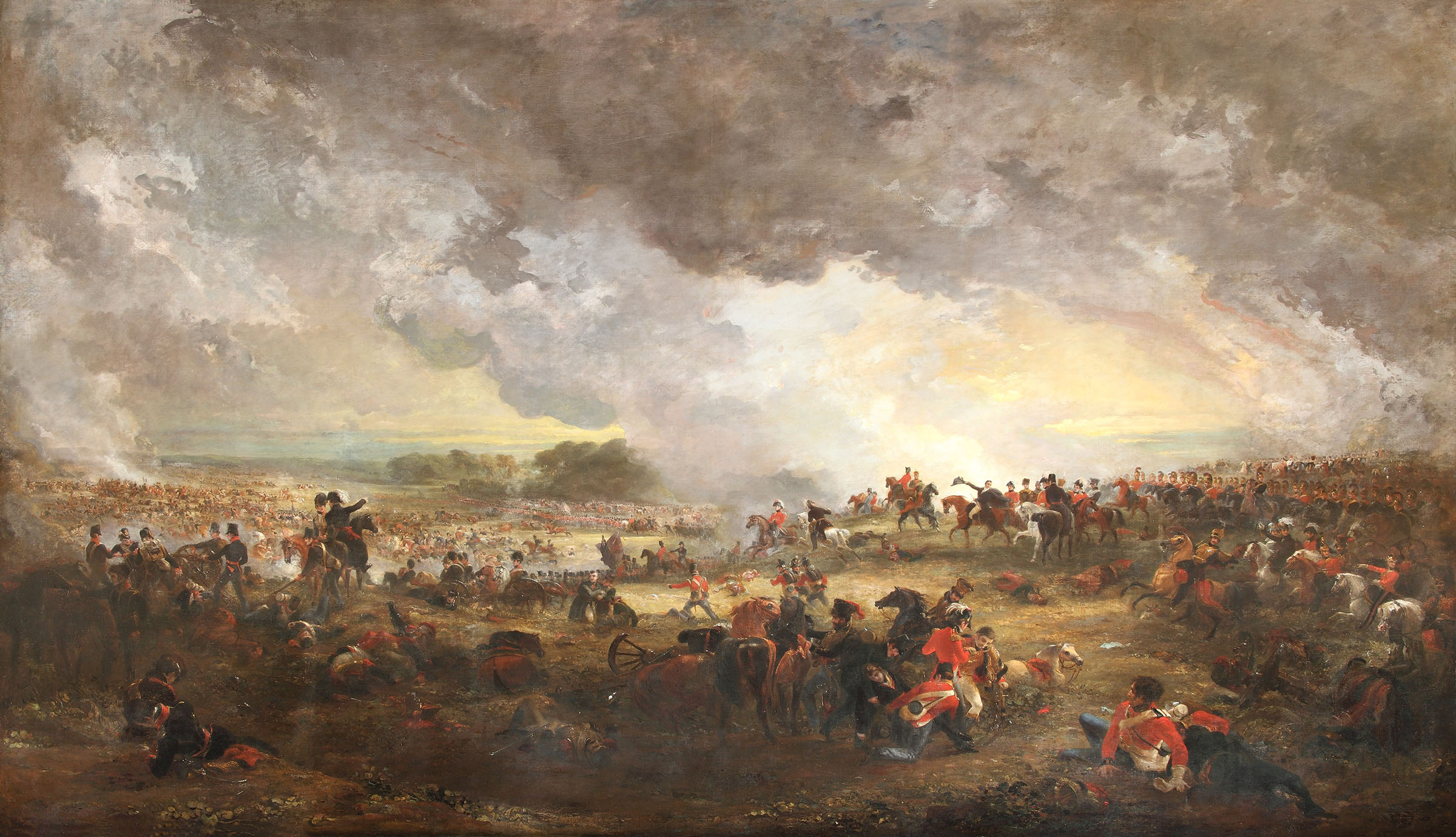 George Jones, The Battle of Waterloo. This dramatic depiction of the famous battle of 18 June 1815, in which Napoleon was defeated by Wellington and his forces, is in the collection of the Royal Hospital Chelsea